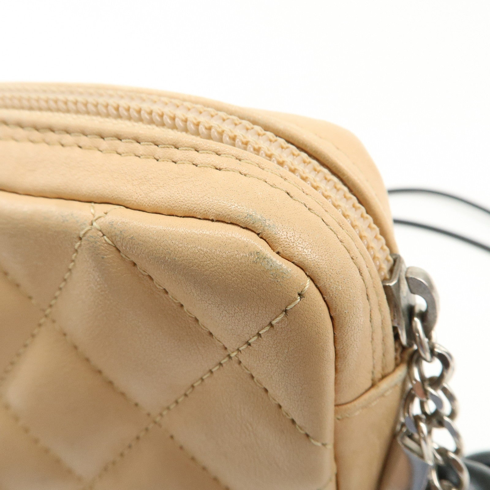 CHANEL Cambon Line Lambskin Shoulder Bag Beige Black A25178 Used