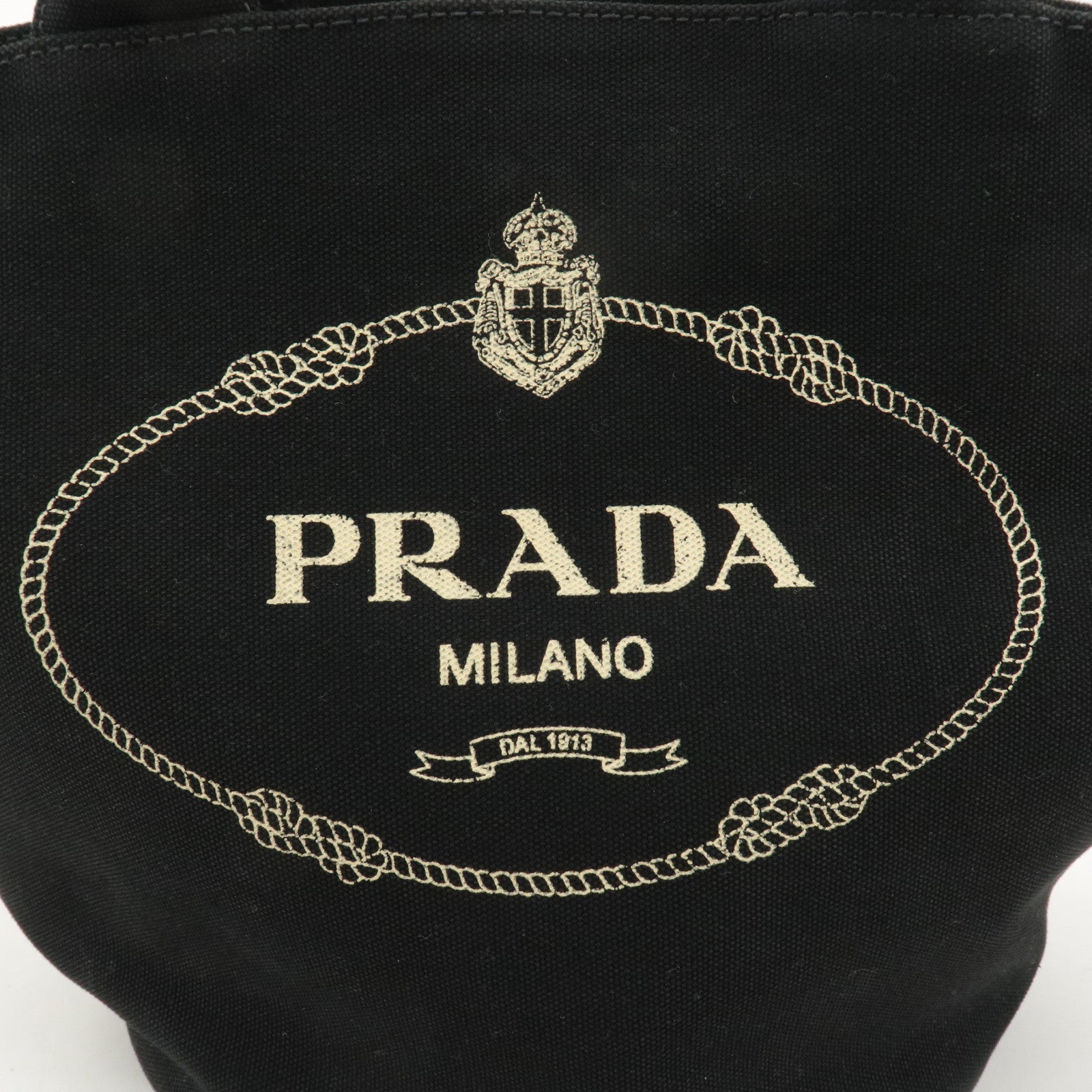 PRADA Logo Canapa Canvas Leather 2Way Bucket Bag Black 1BG163