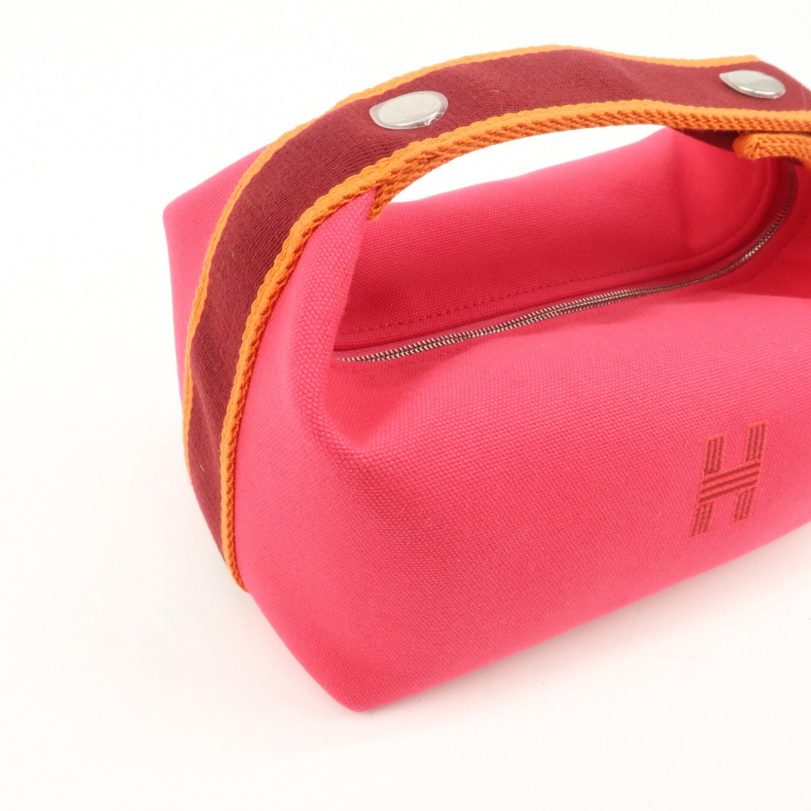 HERMES Canvas Bride A Brac PM Hand Bag Pink Bordeaux Orange Used