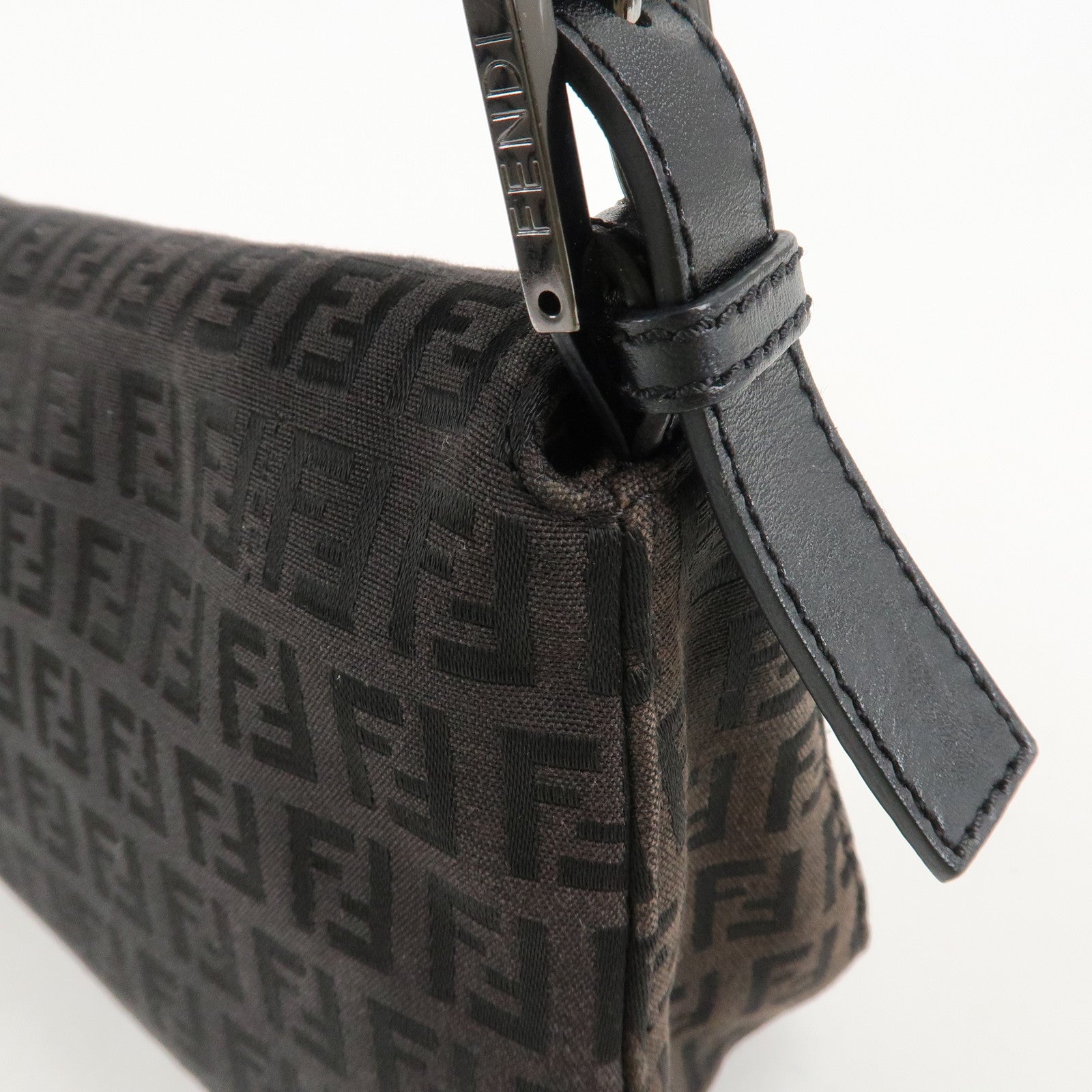 FENDI Mamma Baguette Zucchino Canvas Leather Shoulder Bag 8BR003 Used