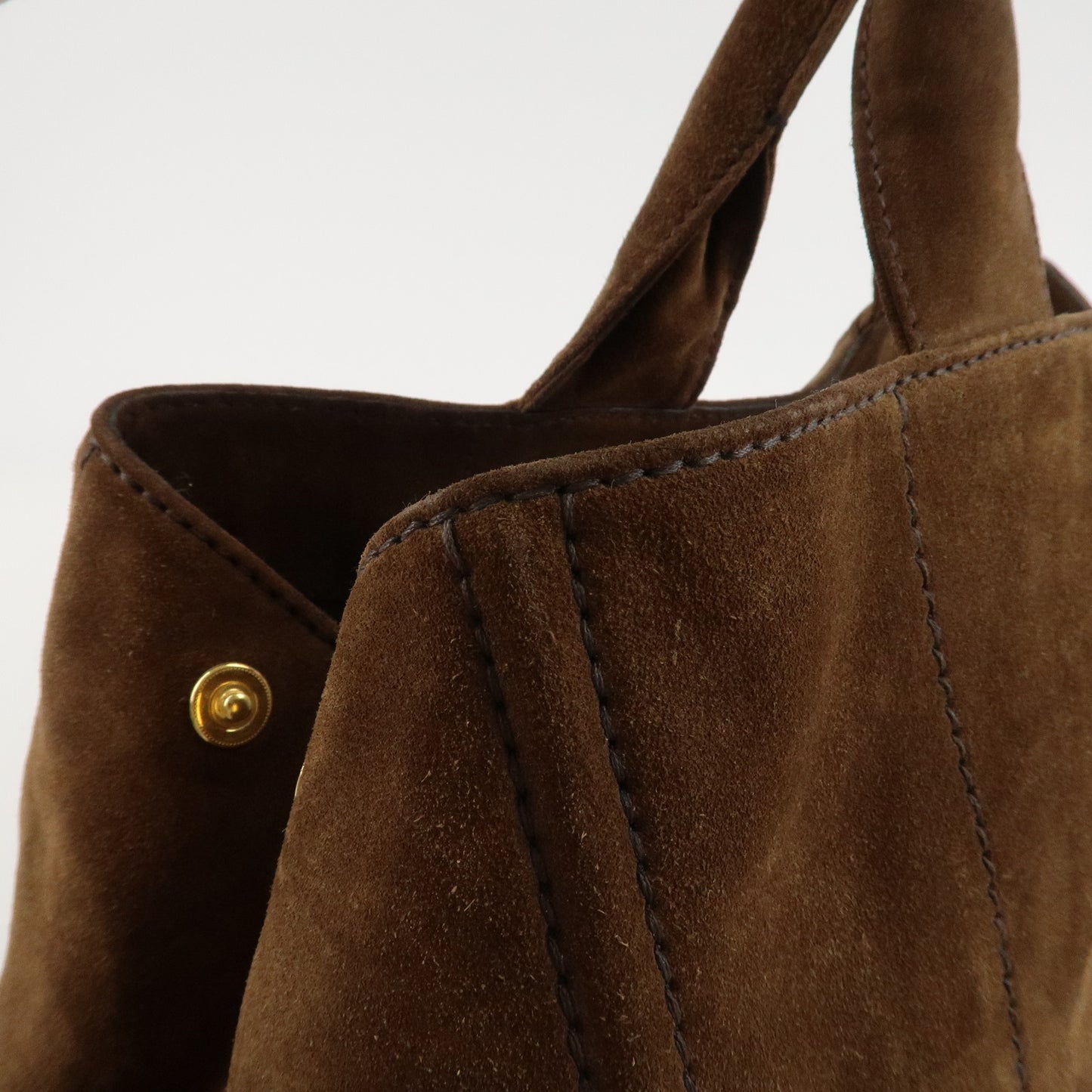 PRADA Suede Canapa Large Canvas Tote Hand Bag Brown BN1872