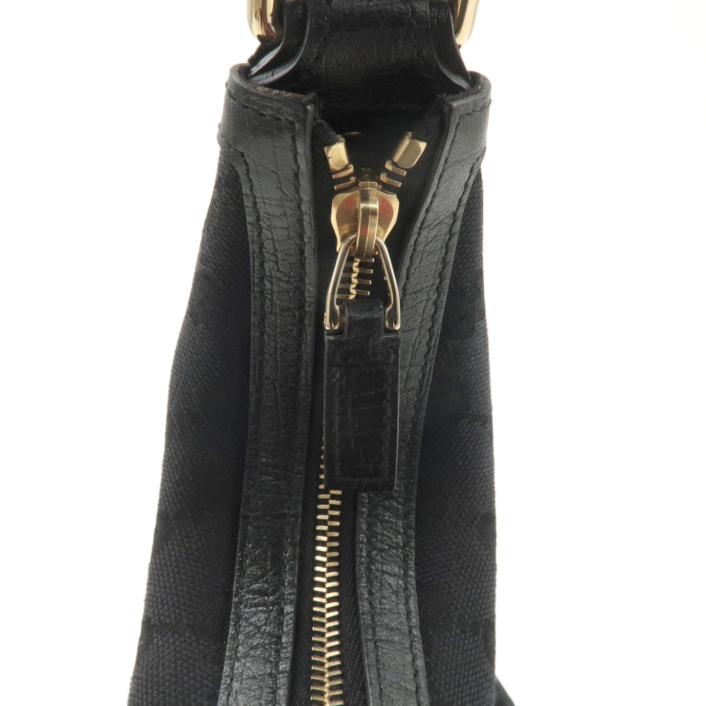 GUCCI Horsebit GG Canvas Leather Shoulder Bag Black 131026