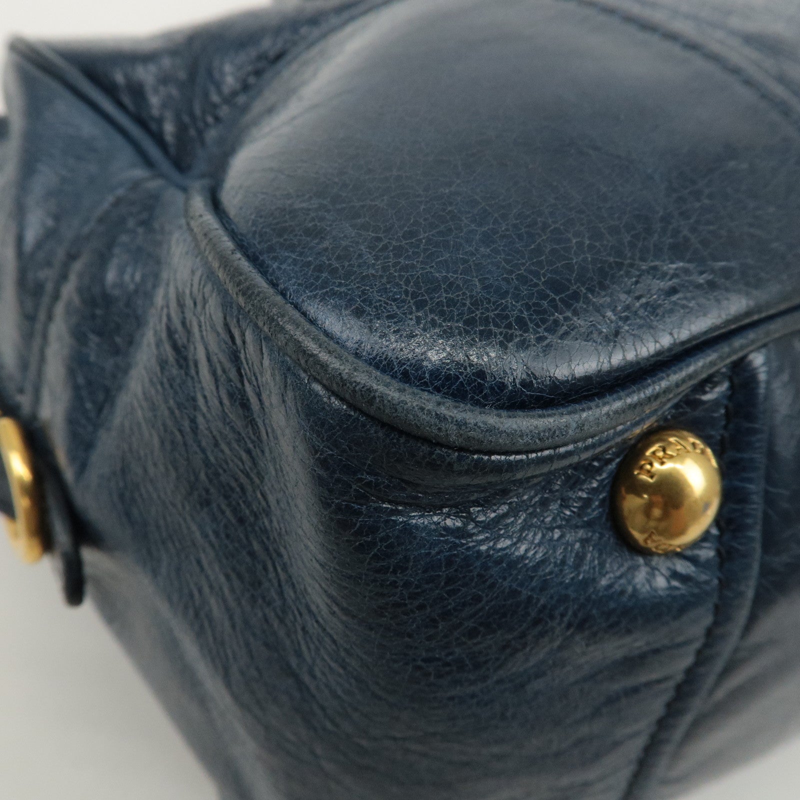 PRADA Leather 2way Hand Bag Shoulder Bag Blue BL0821