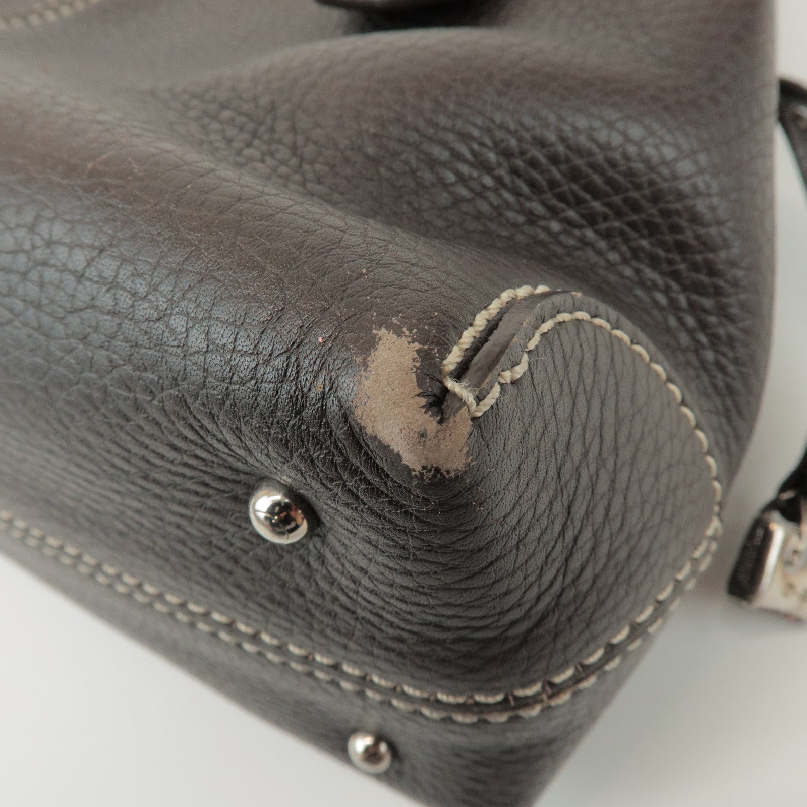 TOD'S Leather Shoulder Bag Hand Bag Dark Brown