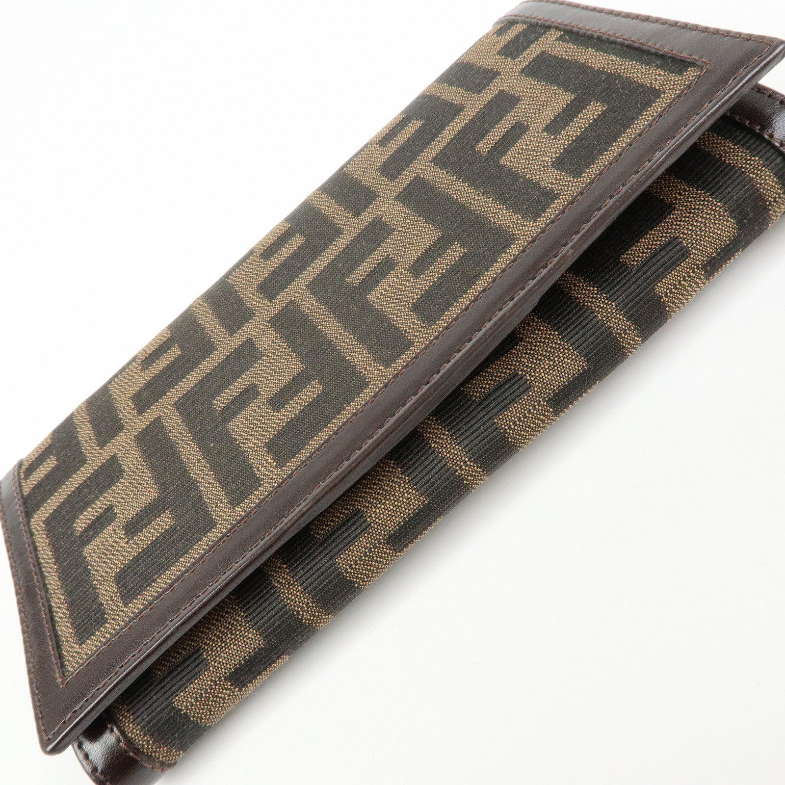 FENDI Zucca Canvas Leather Bi-fold Long Wallet Brown 30851