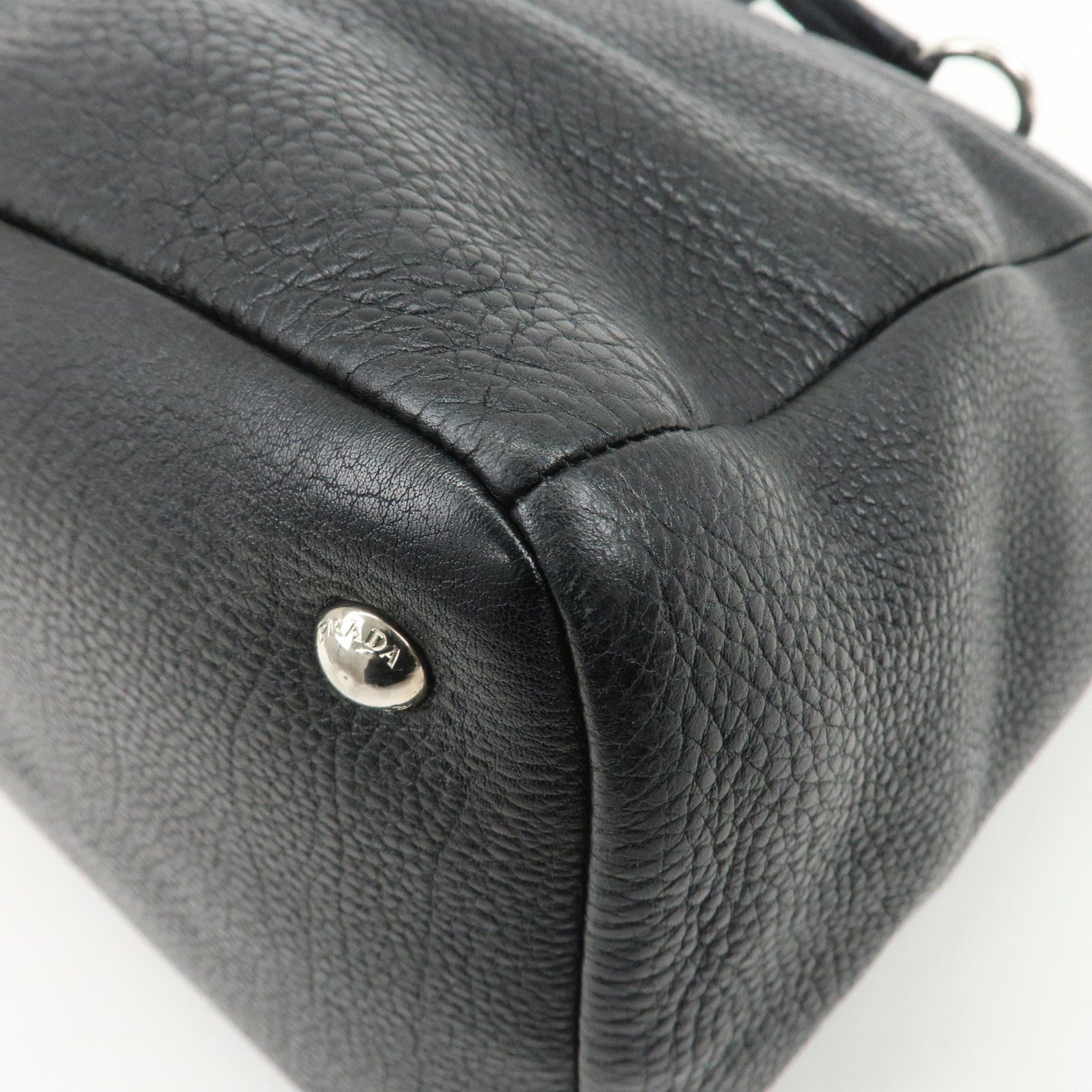 PRADA Logo Leather Shoulder Bag Hand Bag Tote Bag Black