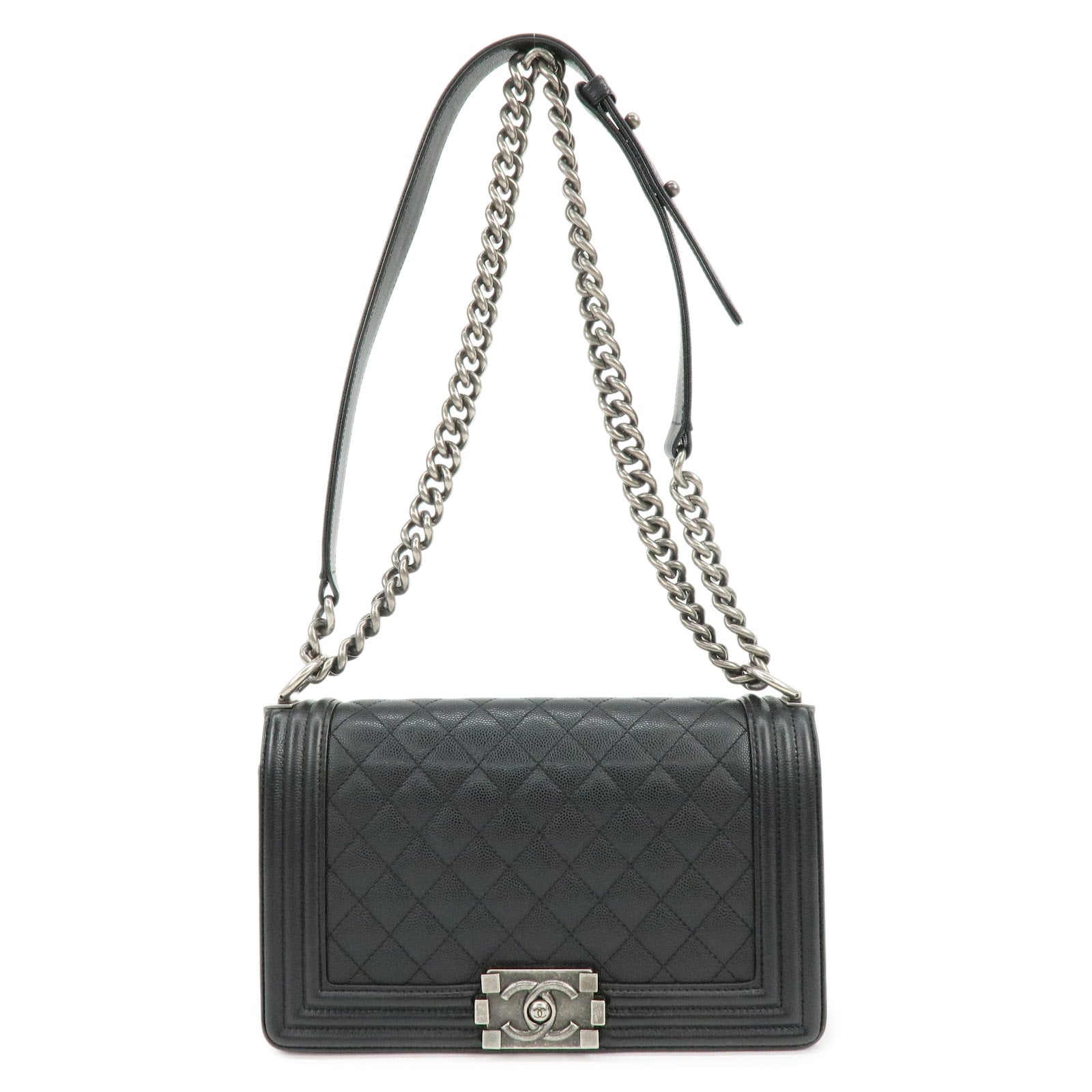 CHANEL Boy Chanel Caviarskin Chain Shoulder Bag Crossbody Bag Black