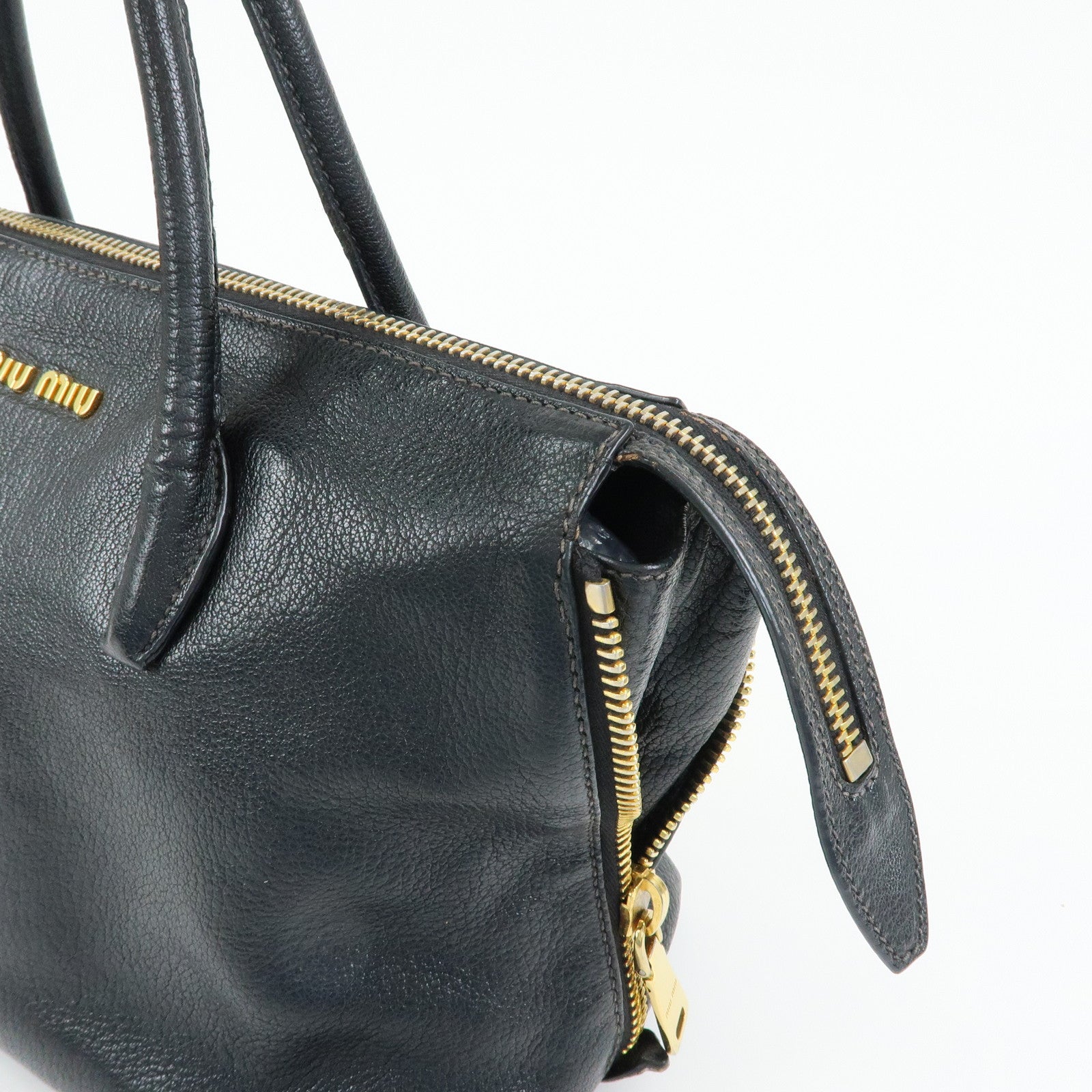 MIU MIU Madras Leather 2WAY Bag Hand Bag Shoulder Bag Black RN1016