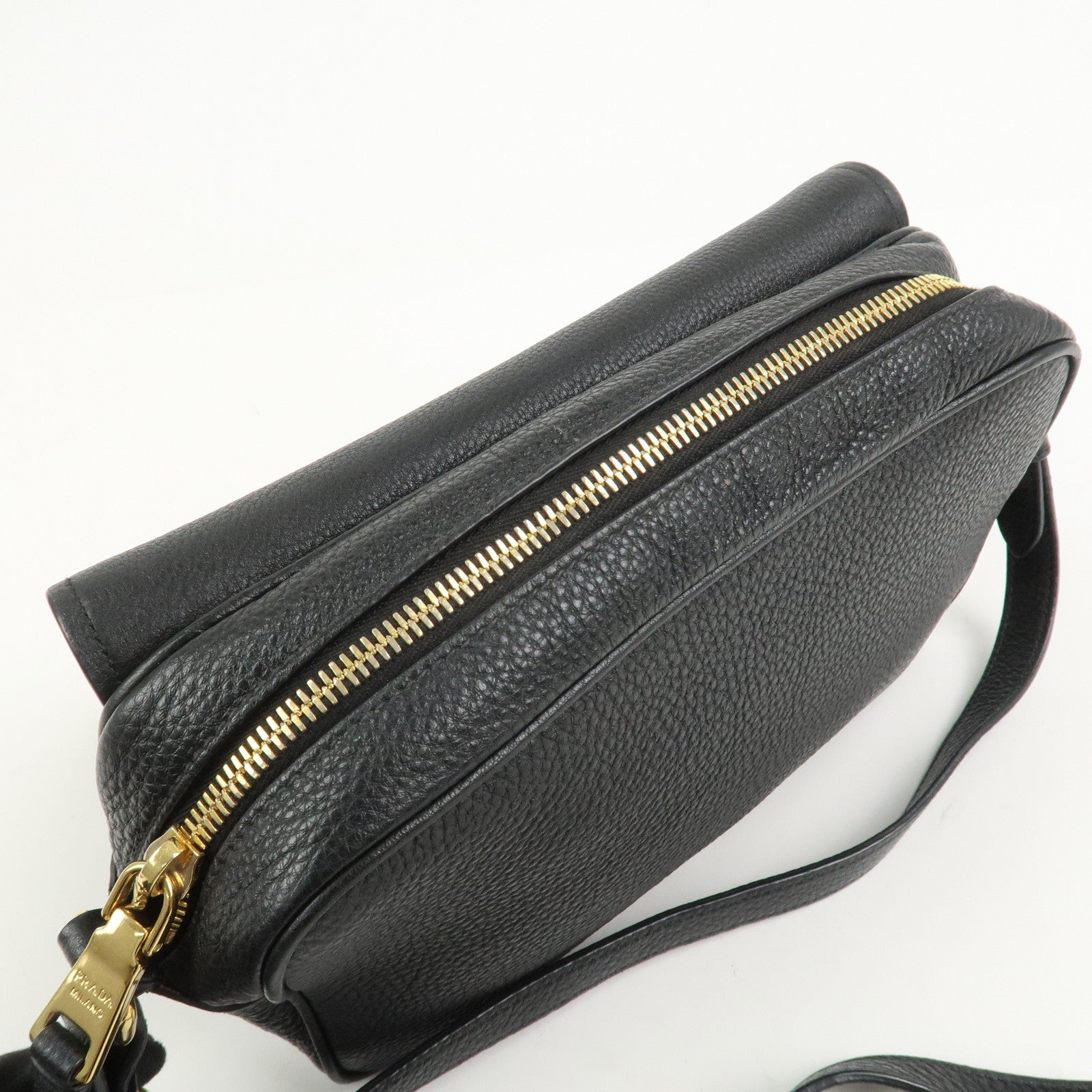 PRADA Logo Leather Shoulder Bag Black 1BD163