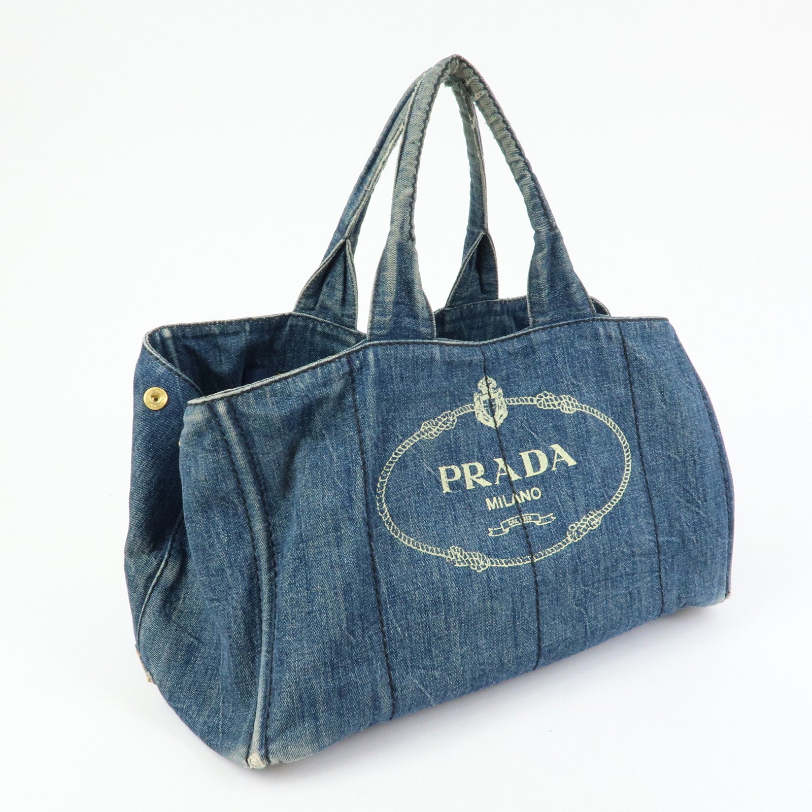 PRADA Triangle Logo Canapa Denim Tote Bag Hand Bag Shoulder Bag