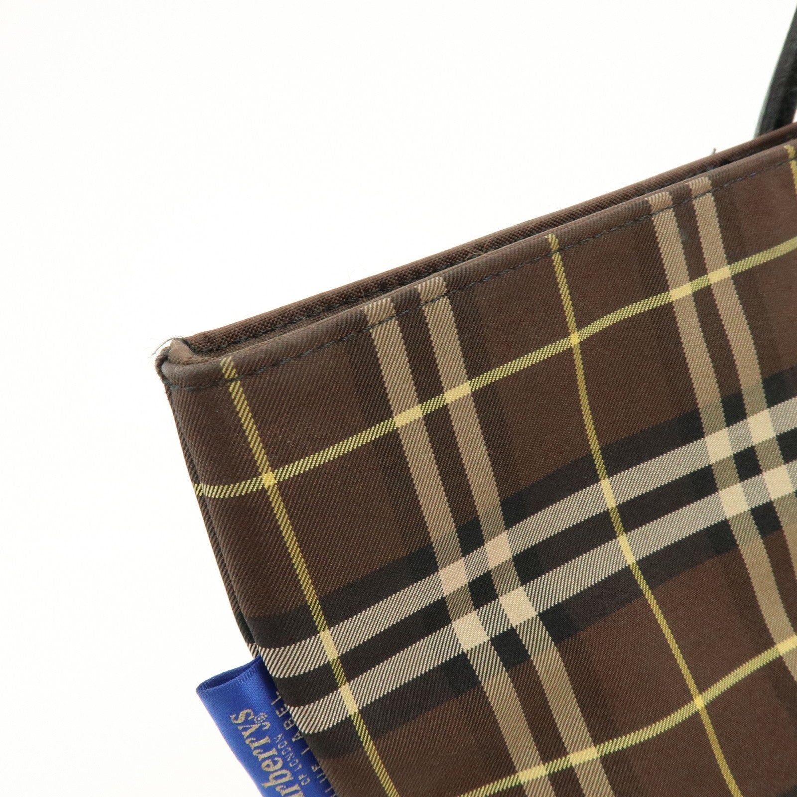 BURBERRY Blue Label Canvas Leather Plaid Tote Bag Hand Bag Brown