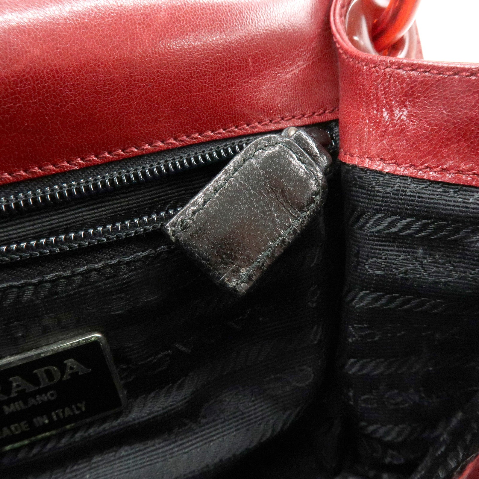 PRADA Logo Leather Plastic Chain Shoulder Bag Hand Bag Red