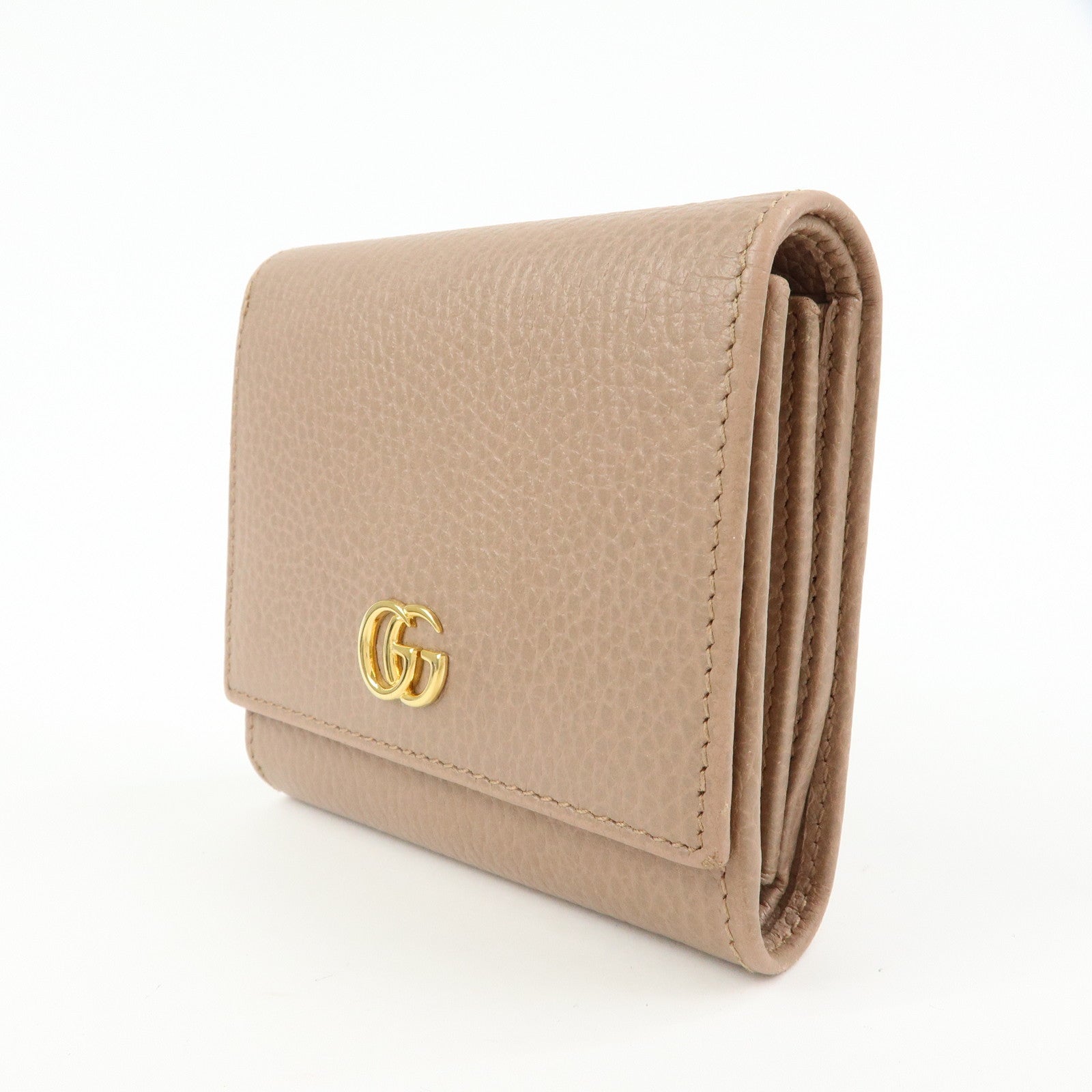 GUCCI GG Marmont Leather Compact Wallet Pink Beige 59858