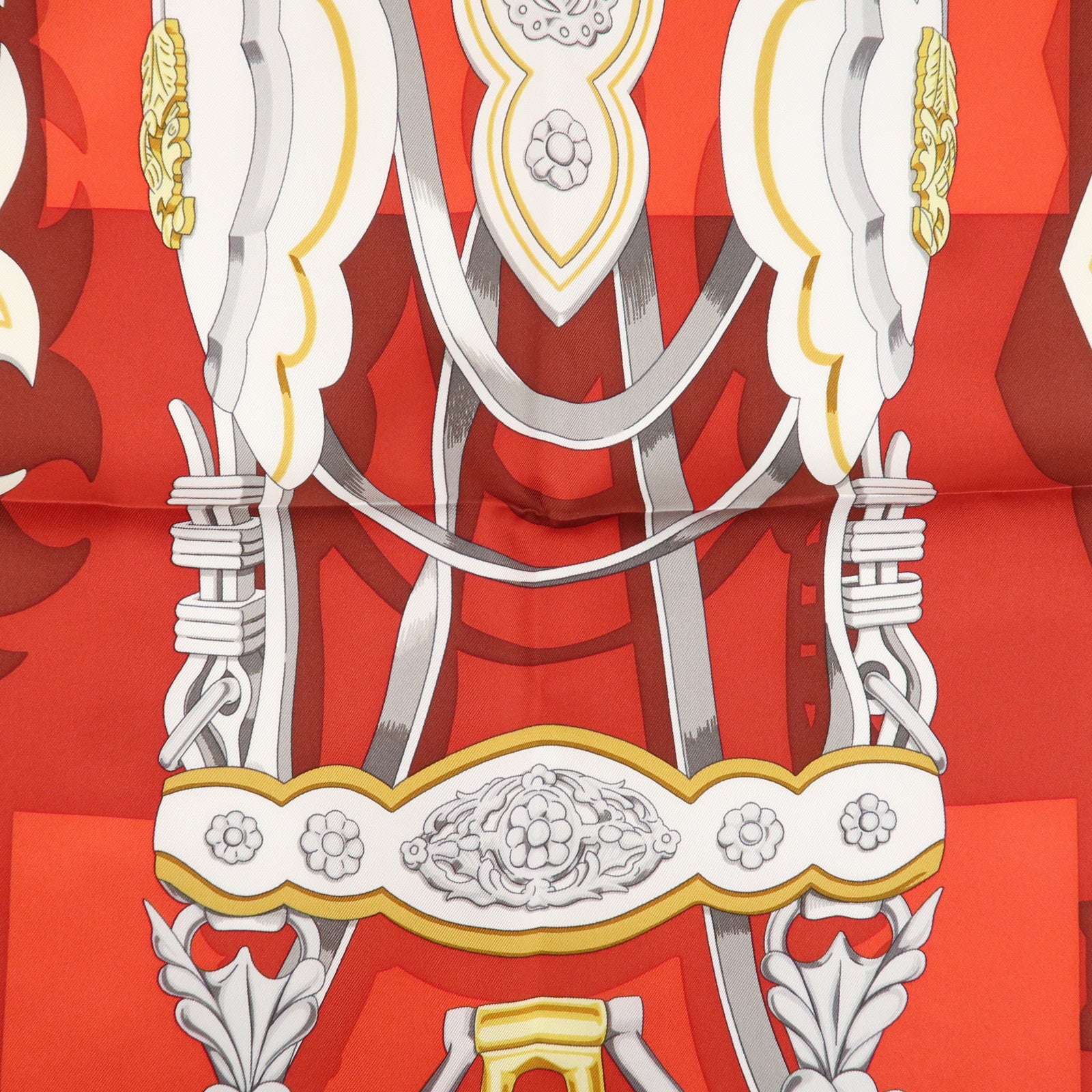 HERMES Carre 90 Silk 100% BRIDES ET DESTIN Red Used