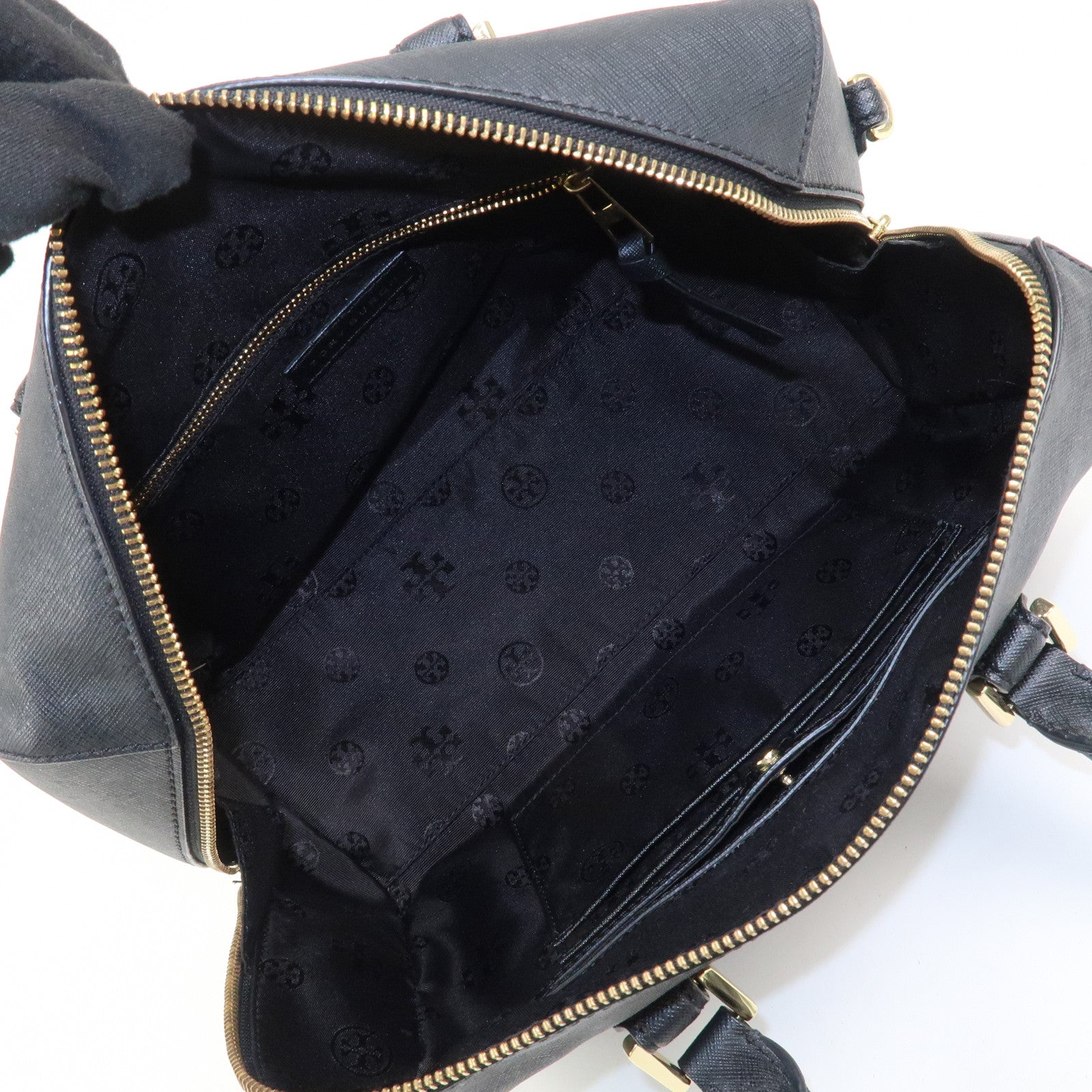 TORY BURCH Logo Leather 2Way Bag Hand Bag Shoulder Bag Black