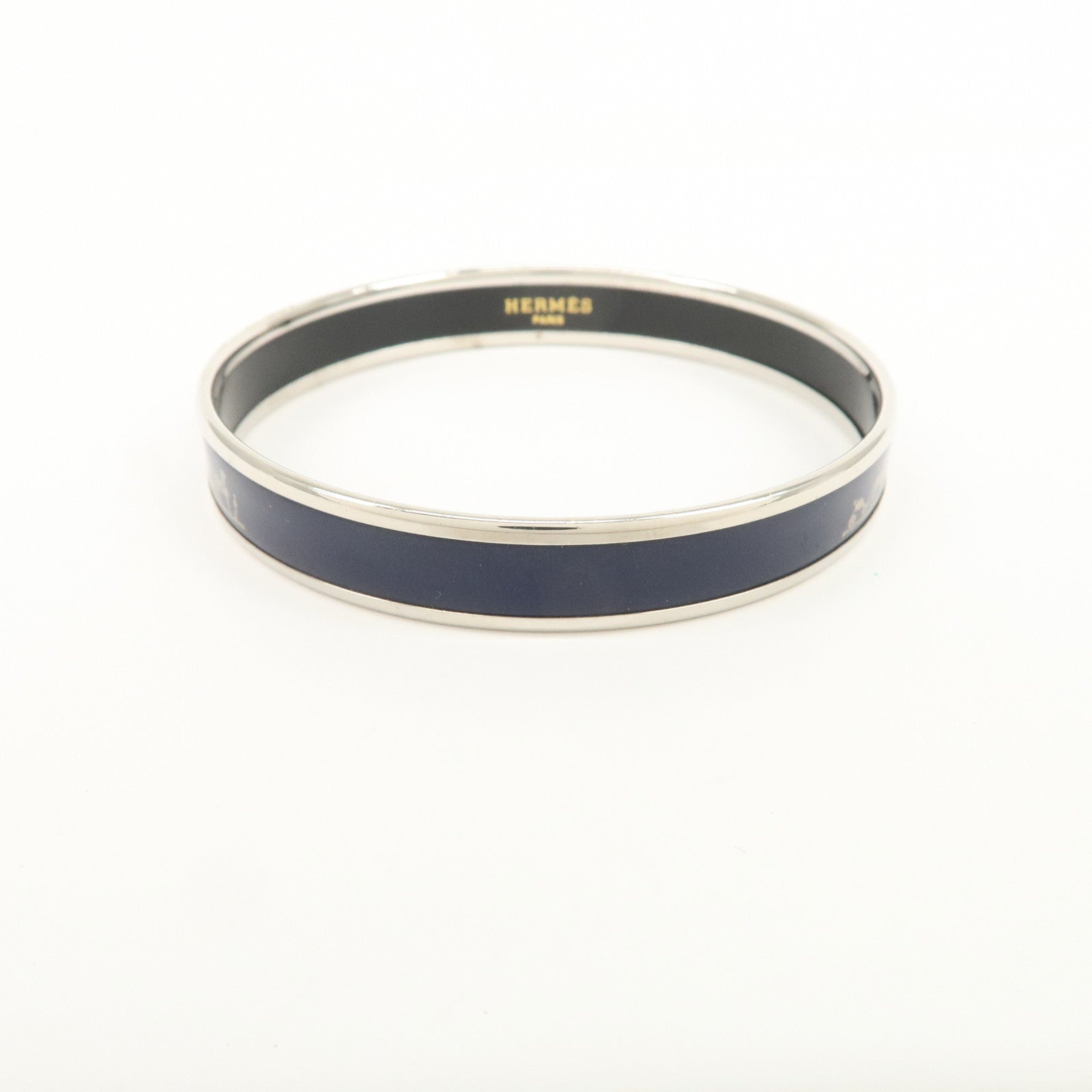HERMES Email PM Bangle Bracelet Dark Navy Silver