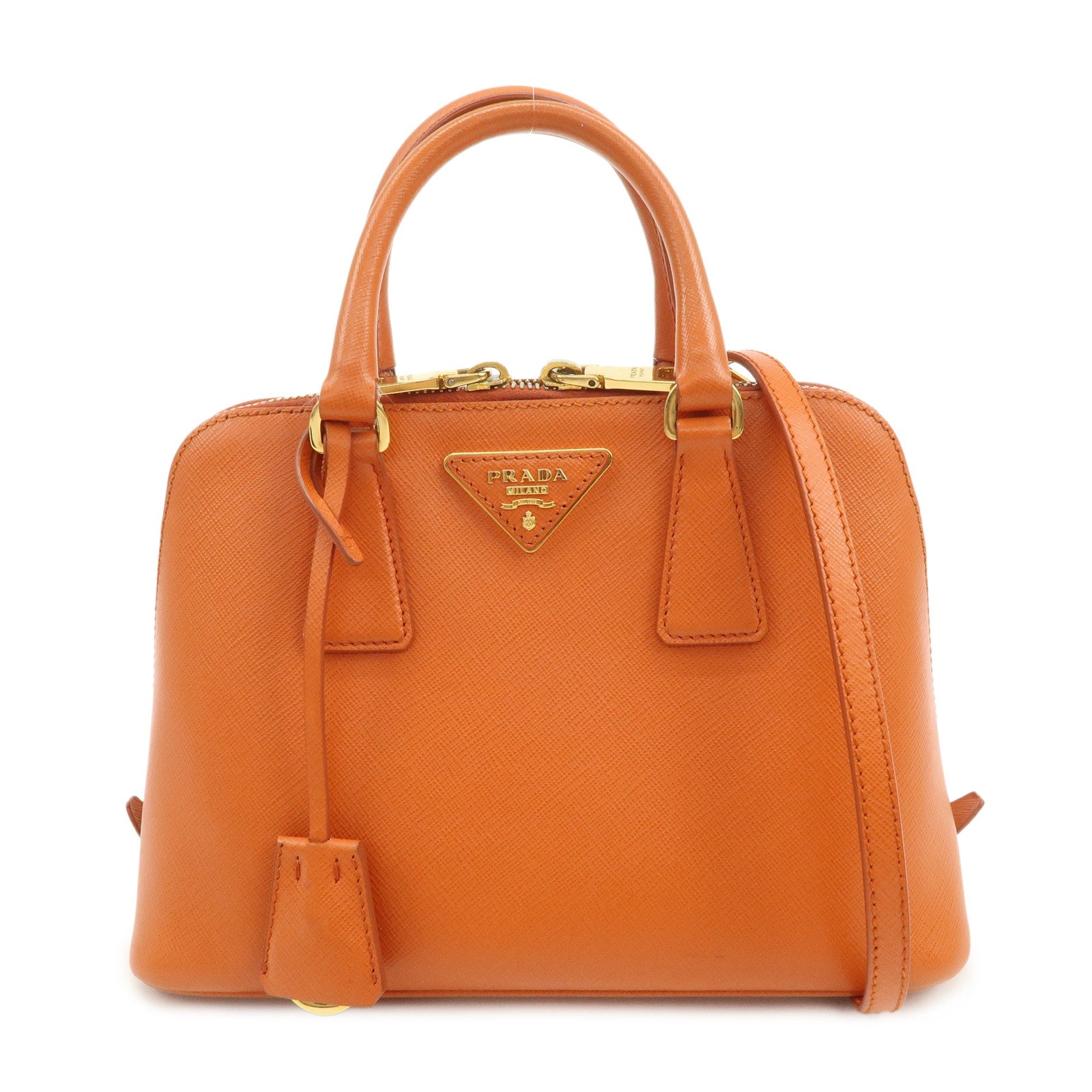 PRADA Saffiano Leather Promenade Small 2Way Hand Bag Orange BL0838