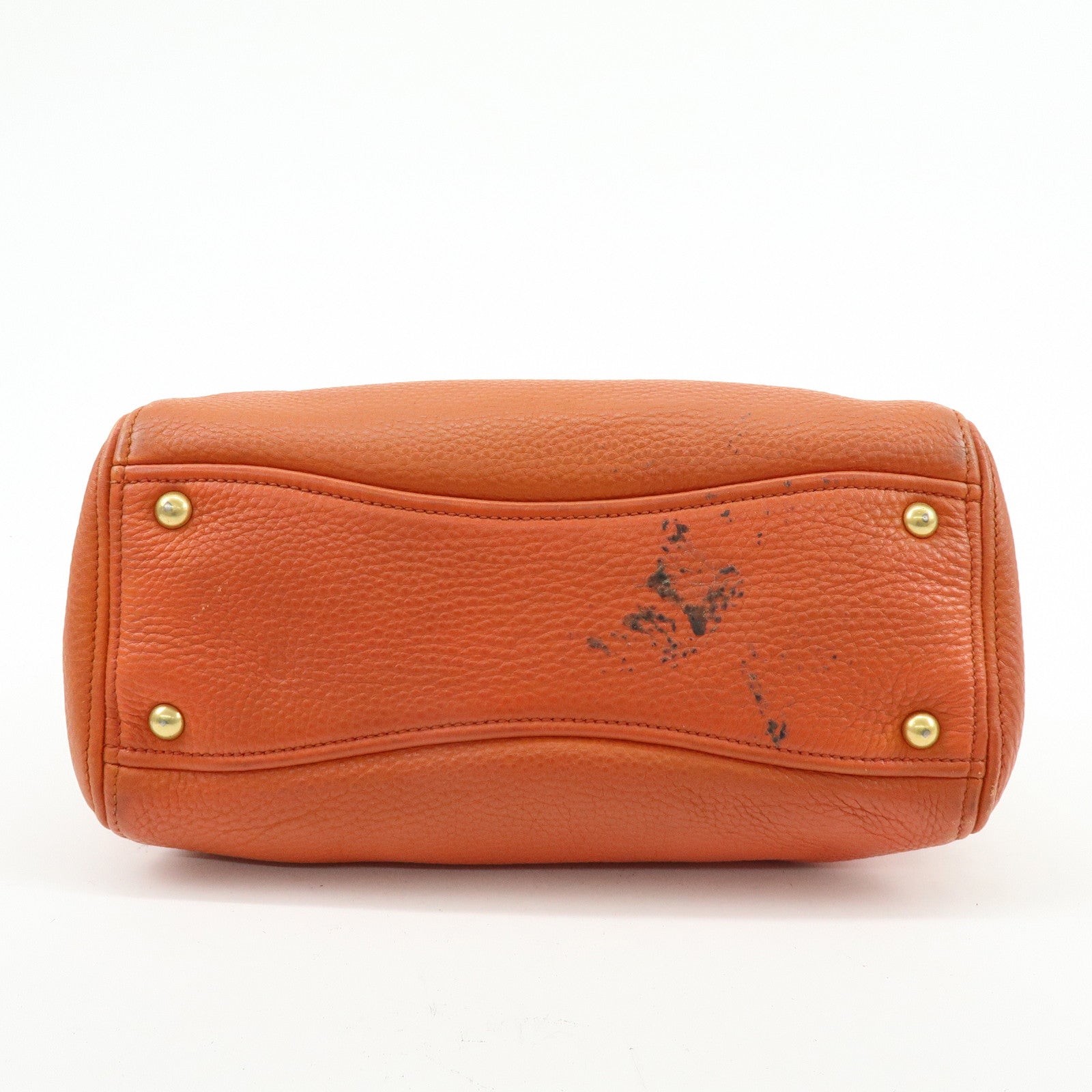 MIU MIU Logo Leather Hand Bag Tote Bag Orange