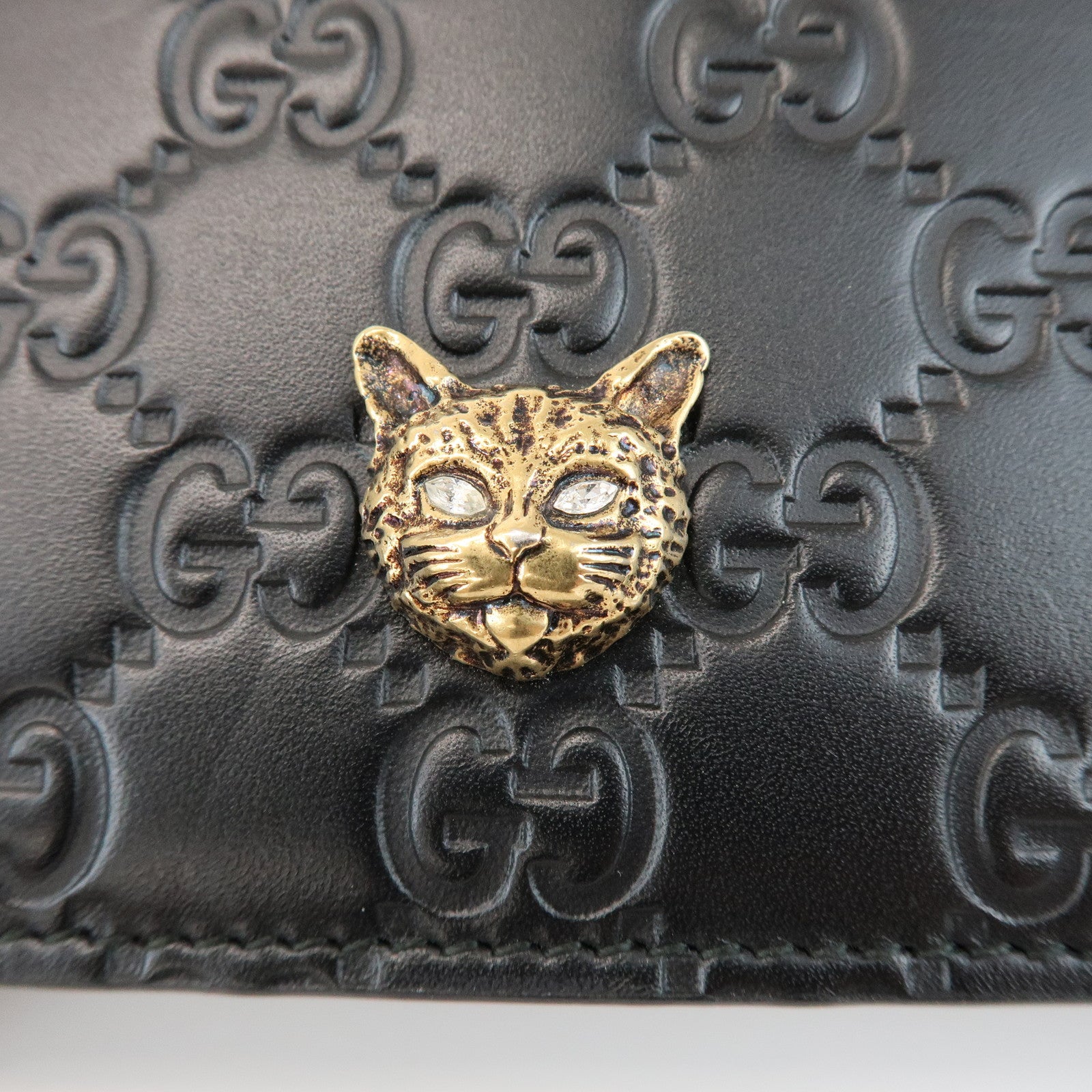 GUCCI Guccissima Leather Chain Long Wallet Cat Black 548060