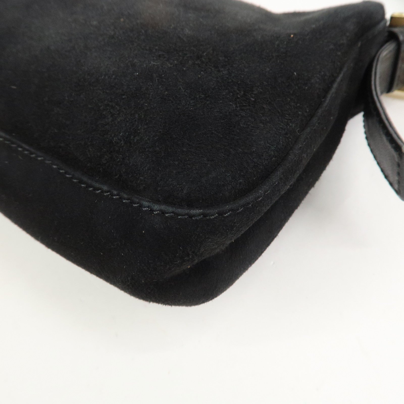 FENDI Mamma Baguette Logo Suede Shoulder Bag Black 26424