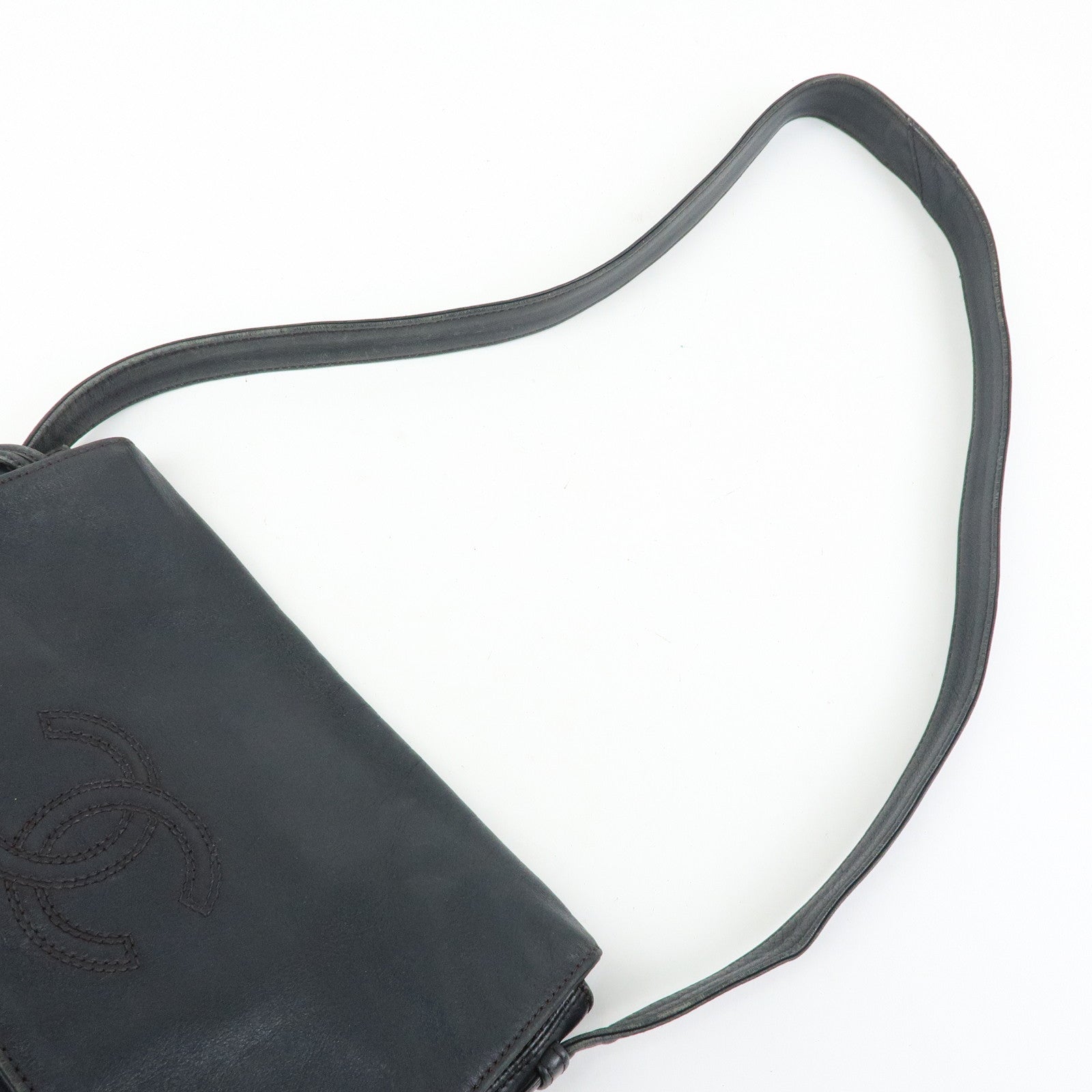 CHANEL Fringe COCO Mark Calf Leather Shoulder Crossbody Bag Black