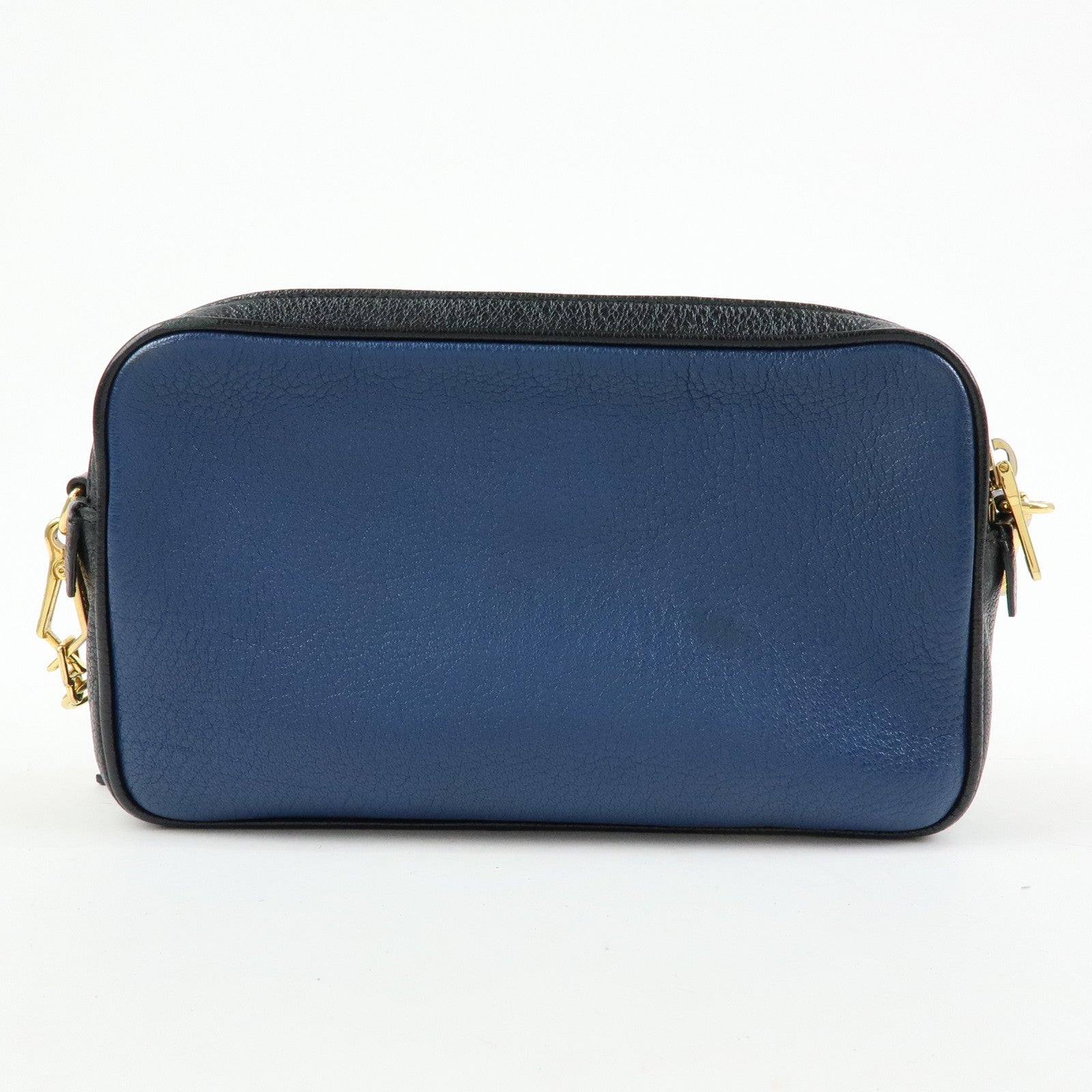 MIU MIU Logo Leather Shoulder Bag Crossbody Bag Blue Black