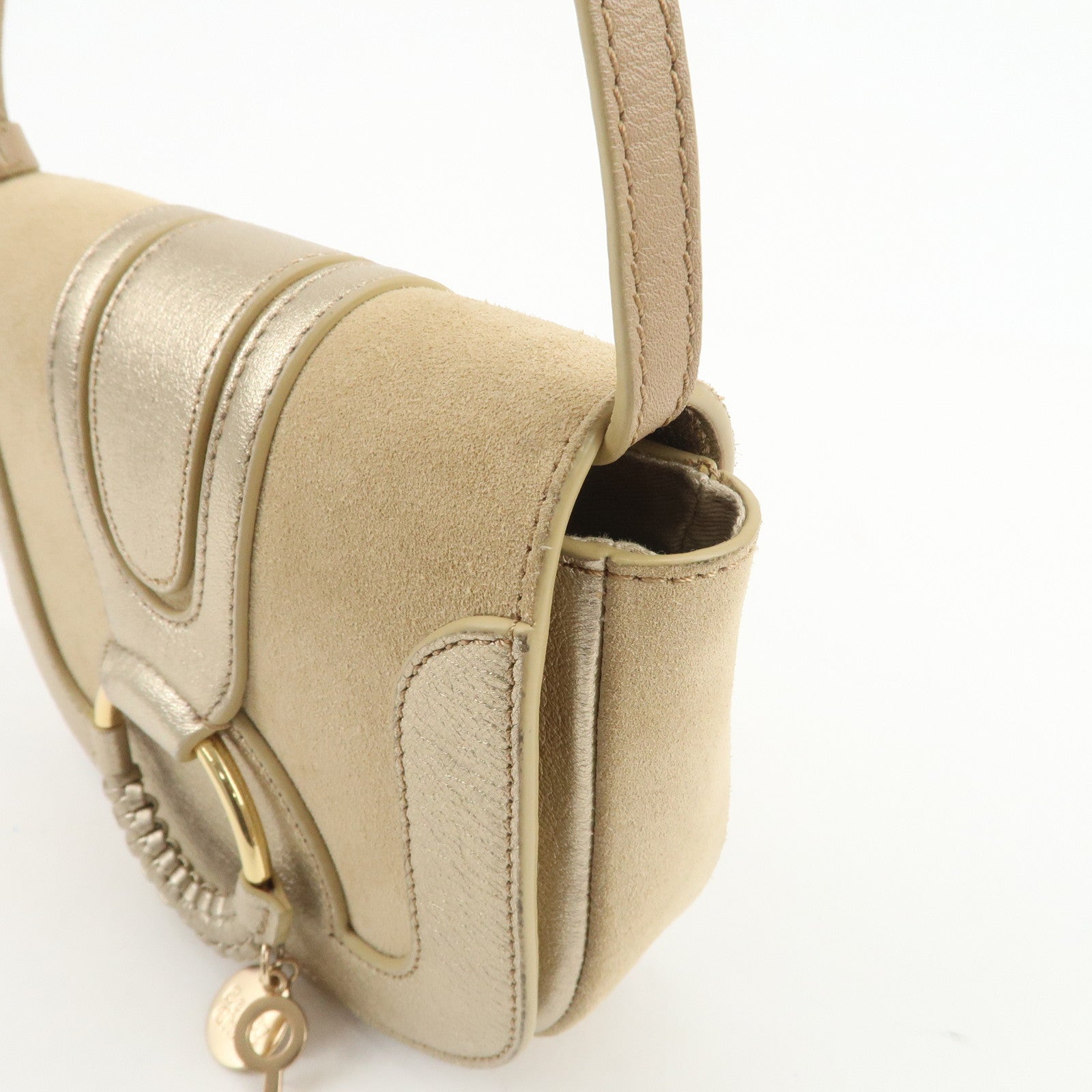 Chloe See By Chloe Hana Suede Leather Shoulder Crossbody Bag Gold