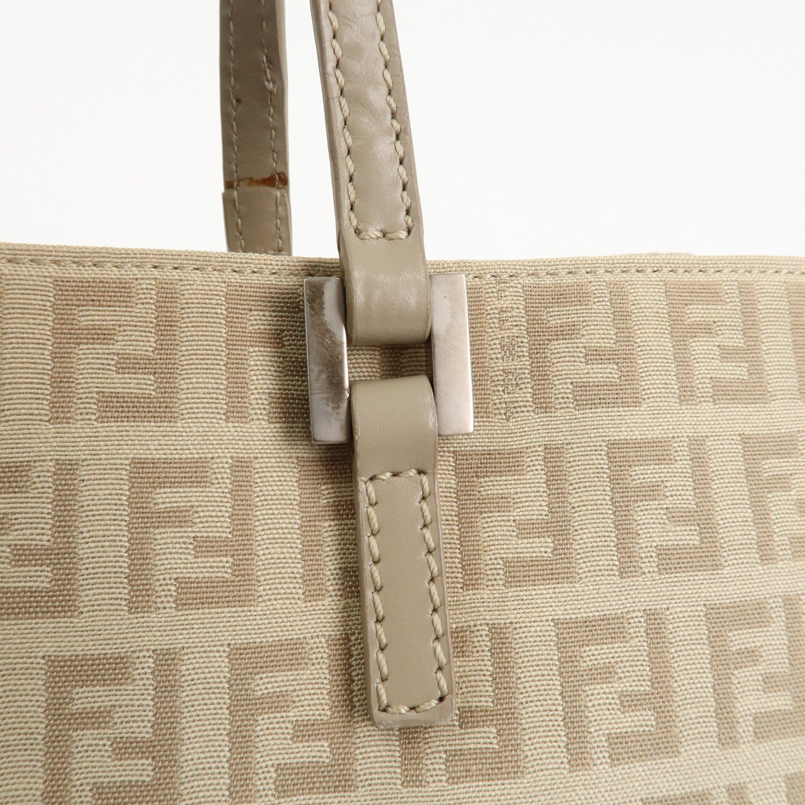 FENDI Zucchino Canvas Leather Tote Bag Hand Bag Beige 8BH072
