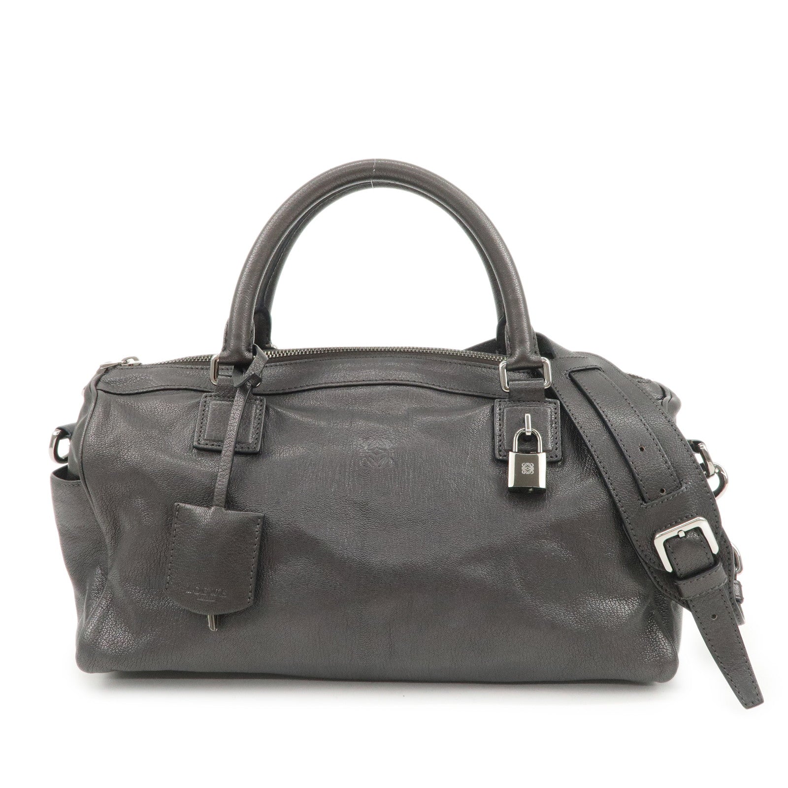 LOEWE Anagram Leather 2WAY Bag Shoulder Bag Hand Bag Metallic Gray