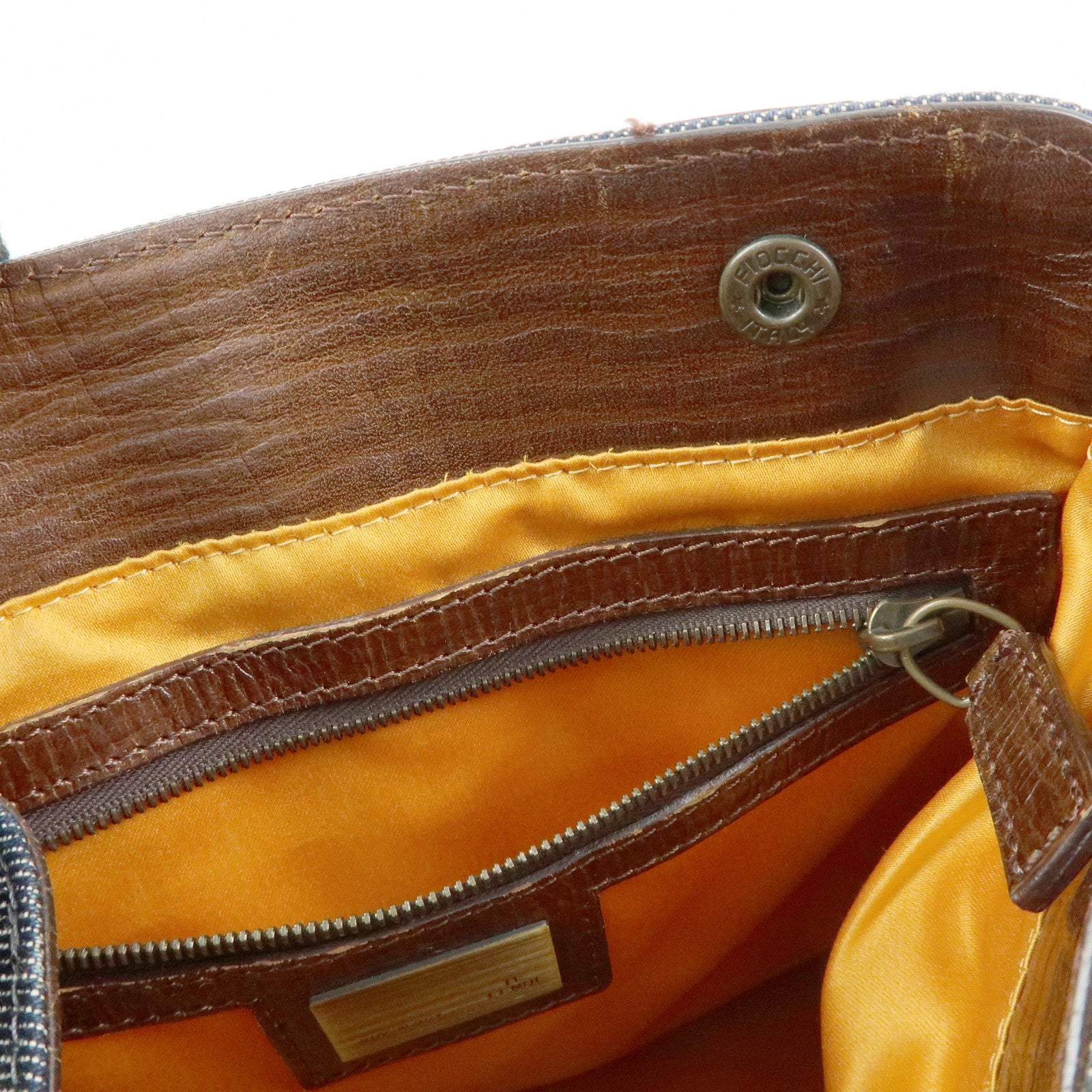 FENDI Etnico Denim Leather Tote Bag Shoulder Bag Blue Brown 8BN157