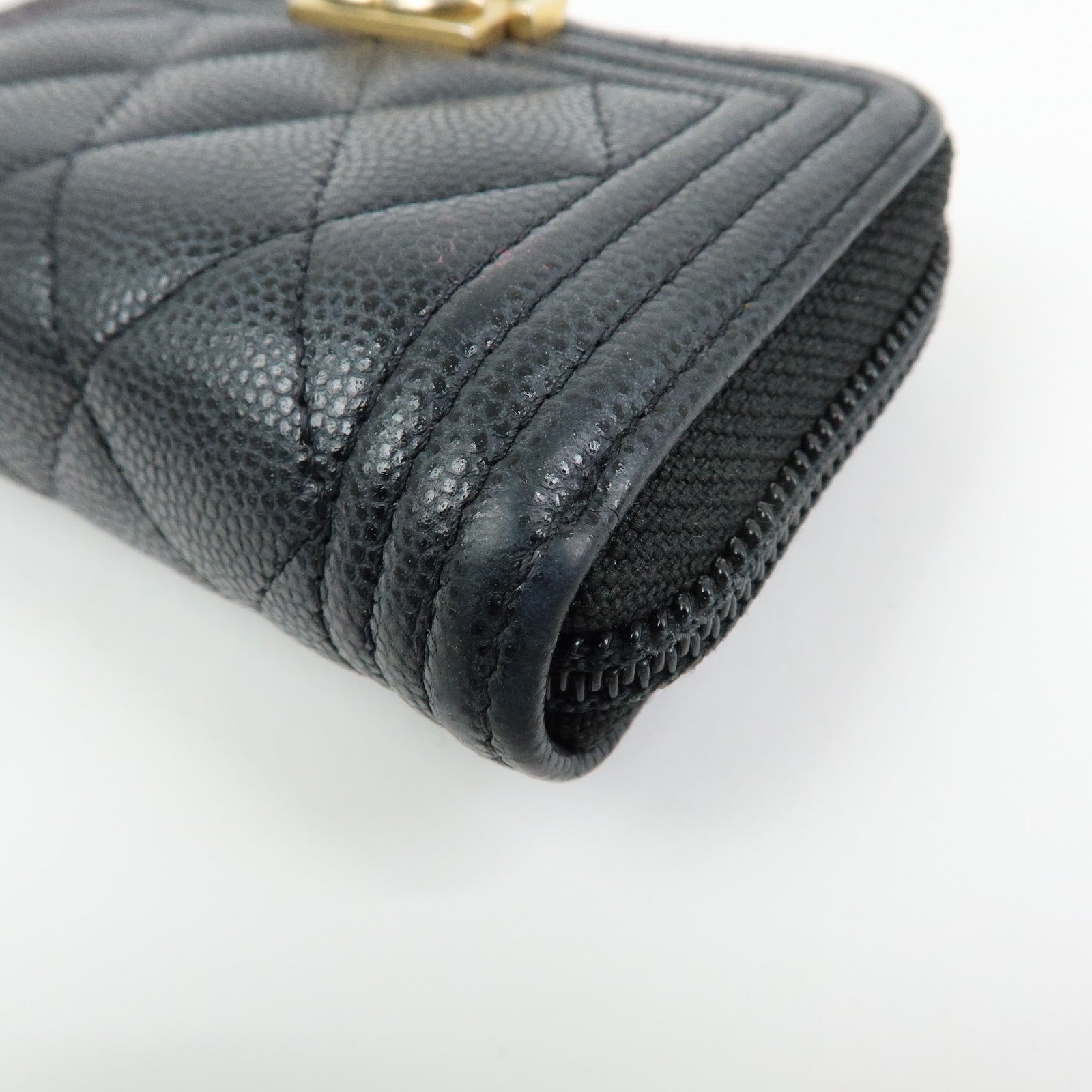 CHANEL Boy Chanel Matelasse Caviarskin Compact Wallet Black A80602