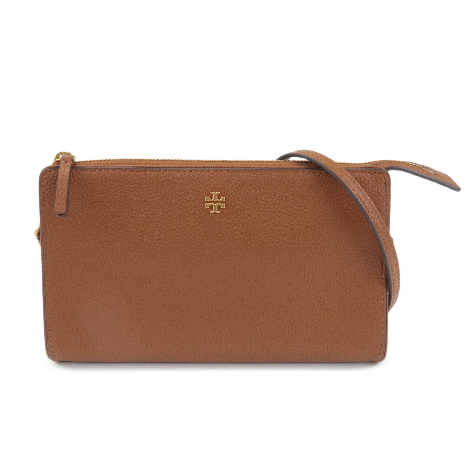 TORY BURCH Double T Leather Shoulder Bag Crossbody Bag Brown