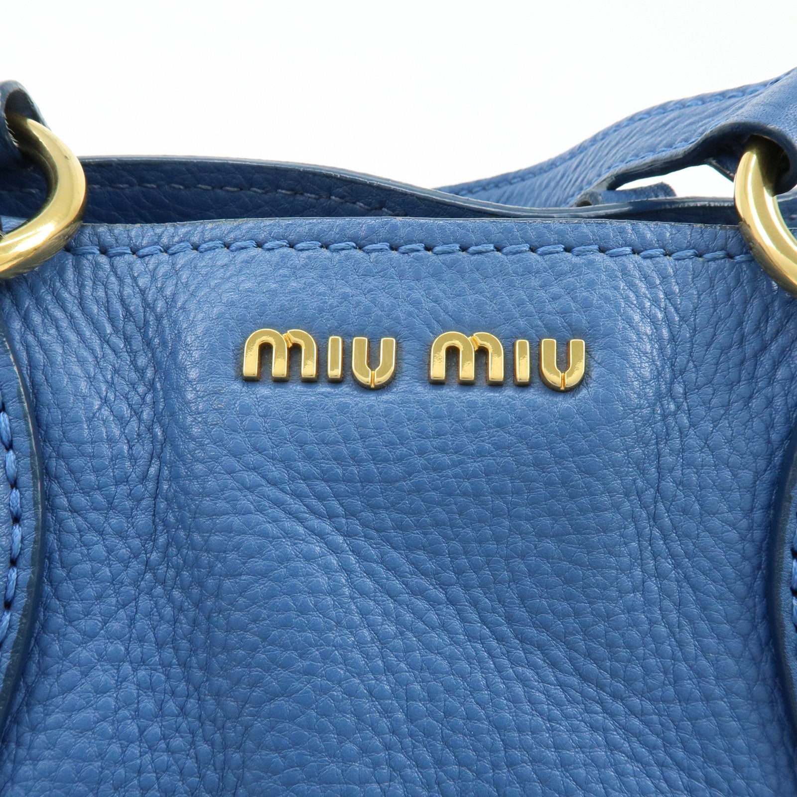 MIU MIU Logo Leather 2Way Bag Hand Bag Shoulder Bag Blue RR1945