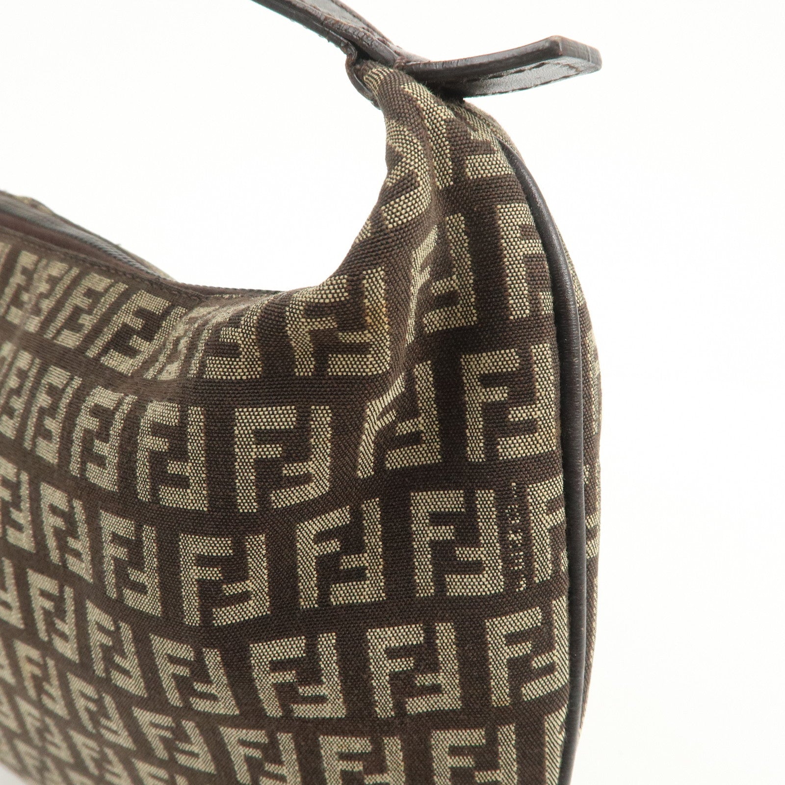 FENDI Zucchino Canvas Leather Hand Bag Shoulder Bag Brown 8BR441