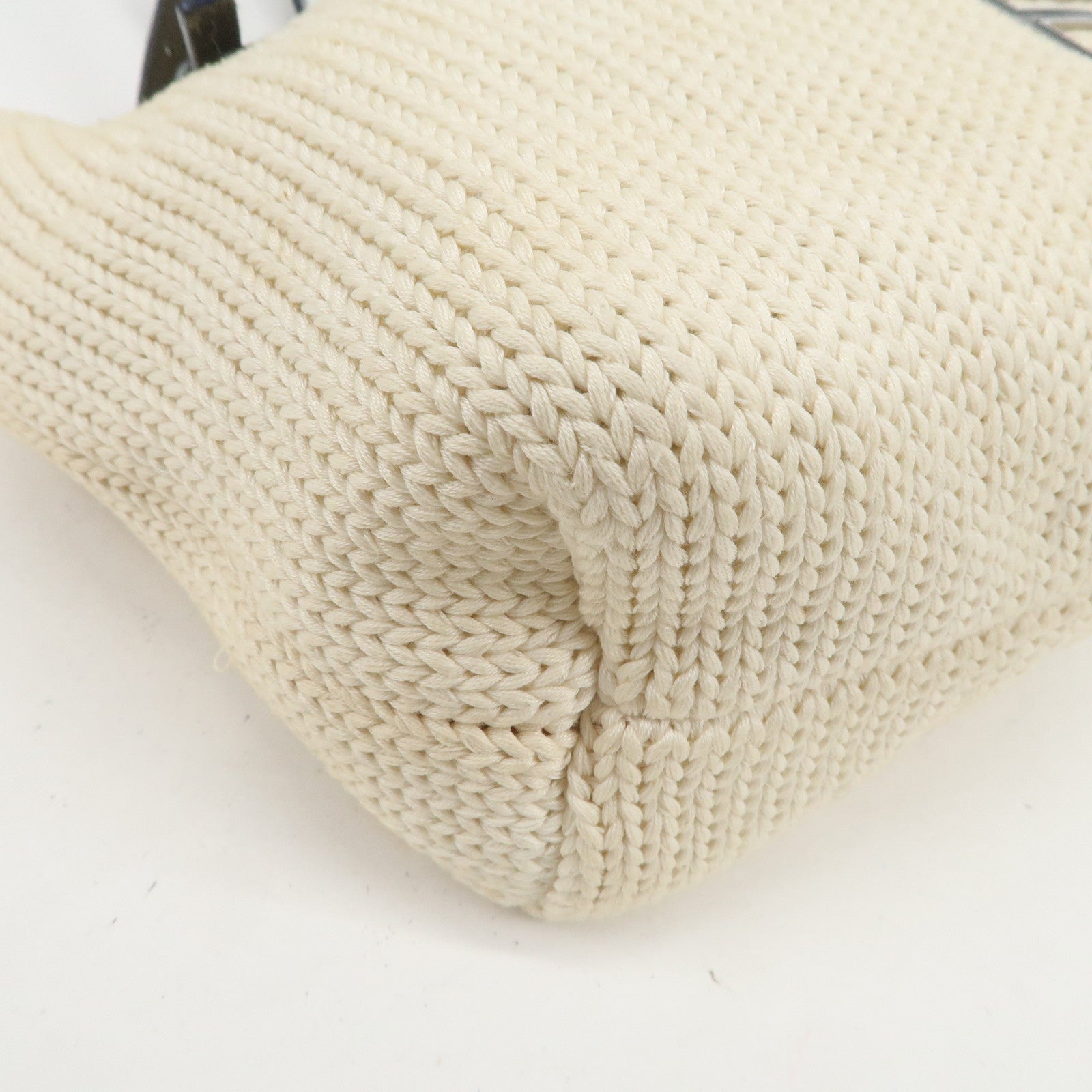 FENDI Logo Wool Leather Hand Bag Shoulder Bag Ivory Navy 26731