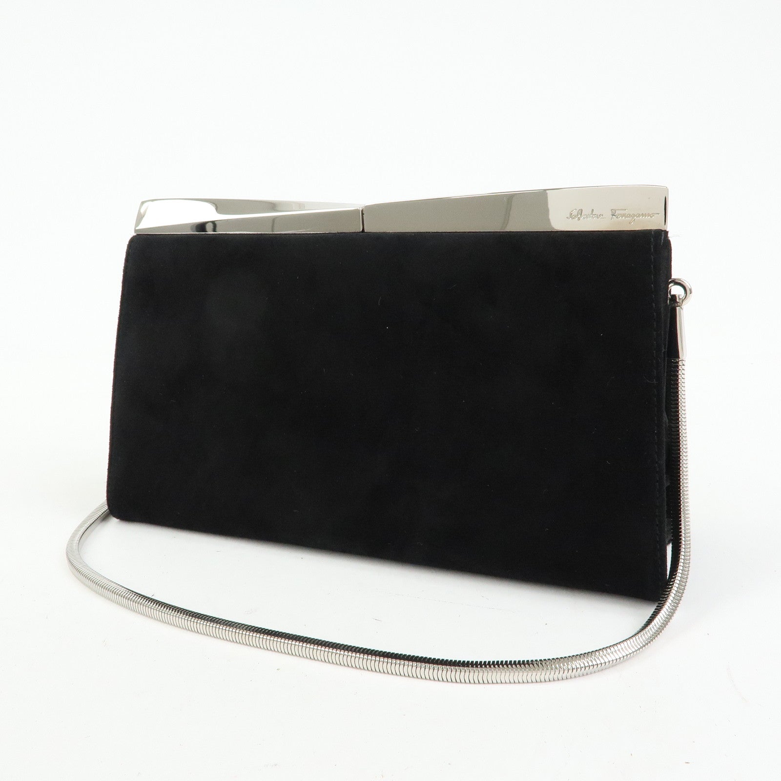 Ferragamo Suede 2Way Bag Shoulder Bag Clutch Bag Black