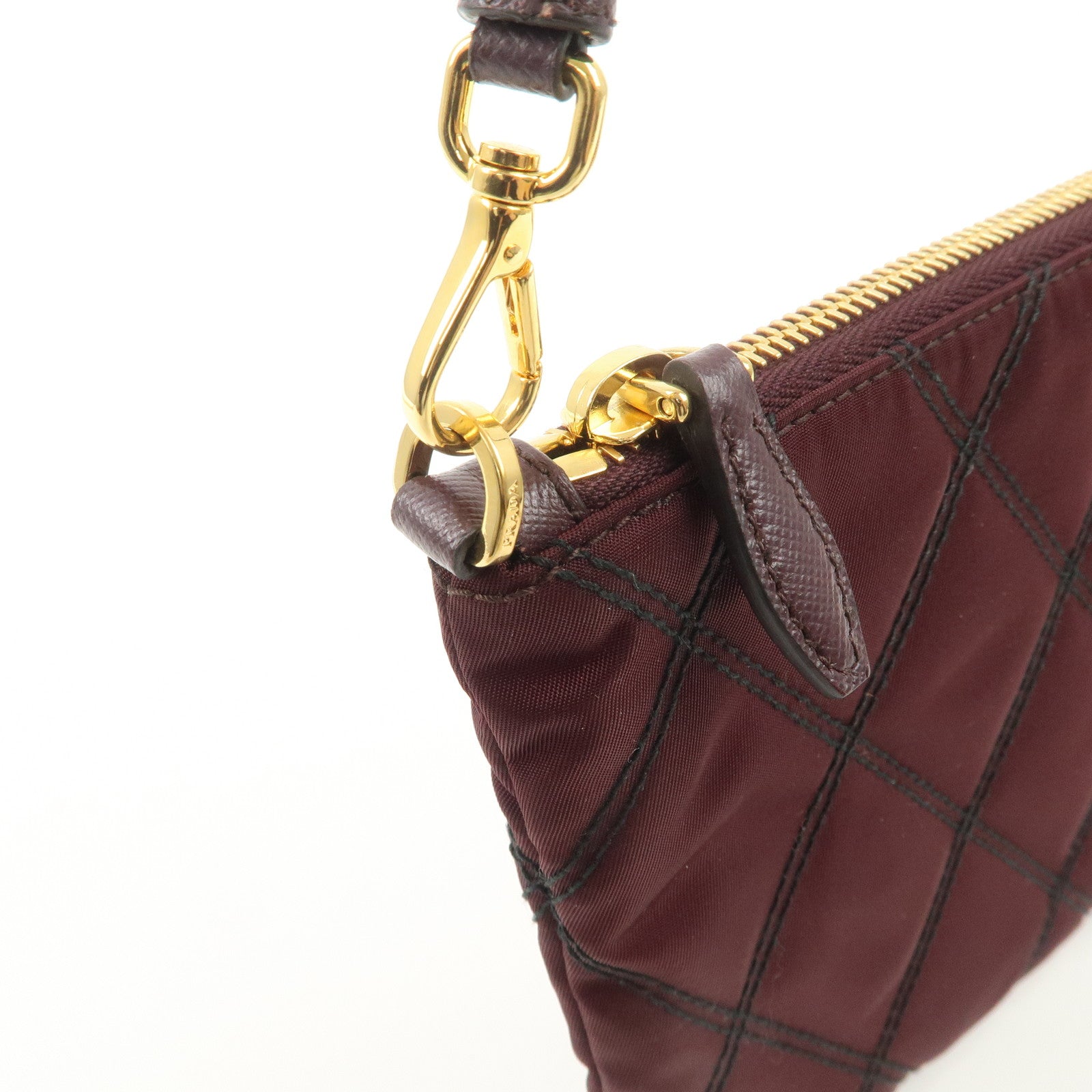 PRADA Logo TESSUTO IMPUNTU Nylon Leather Hand Bag Bordeaux 1NH545