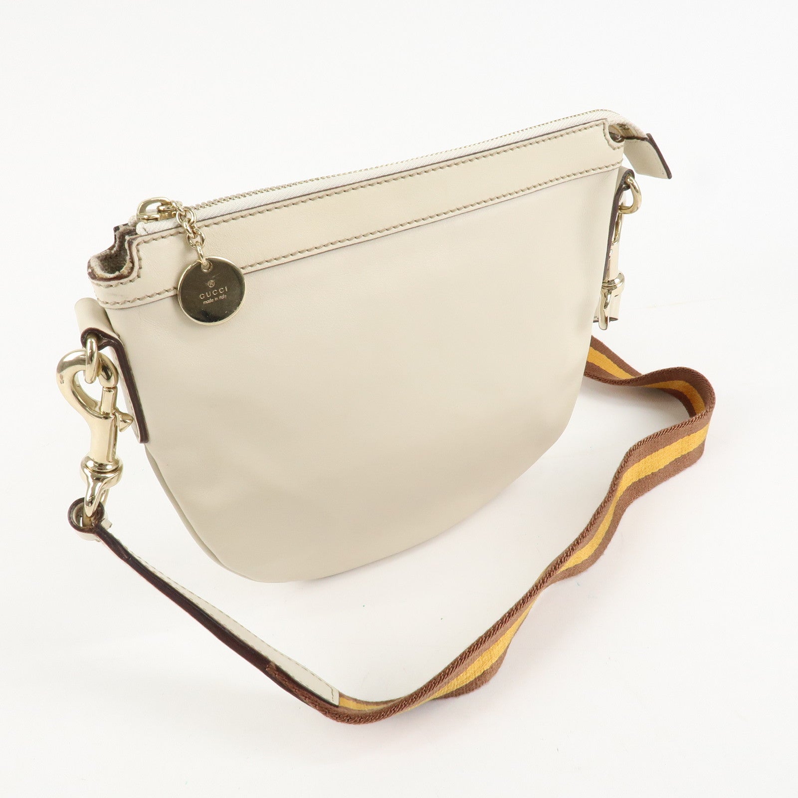 GUCCI Sherry Leather Shoulder Bag Ivory Used