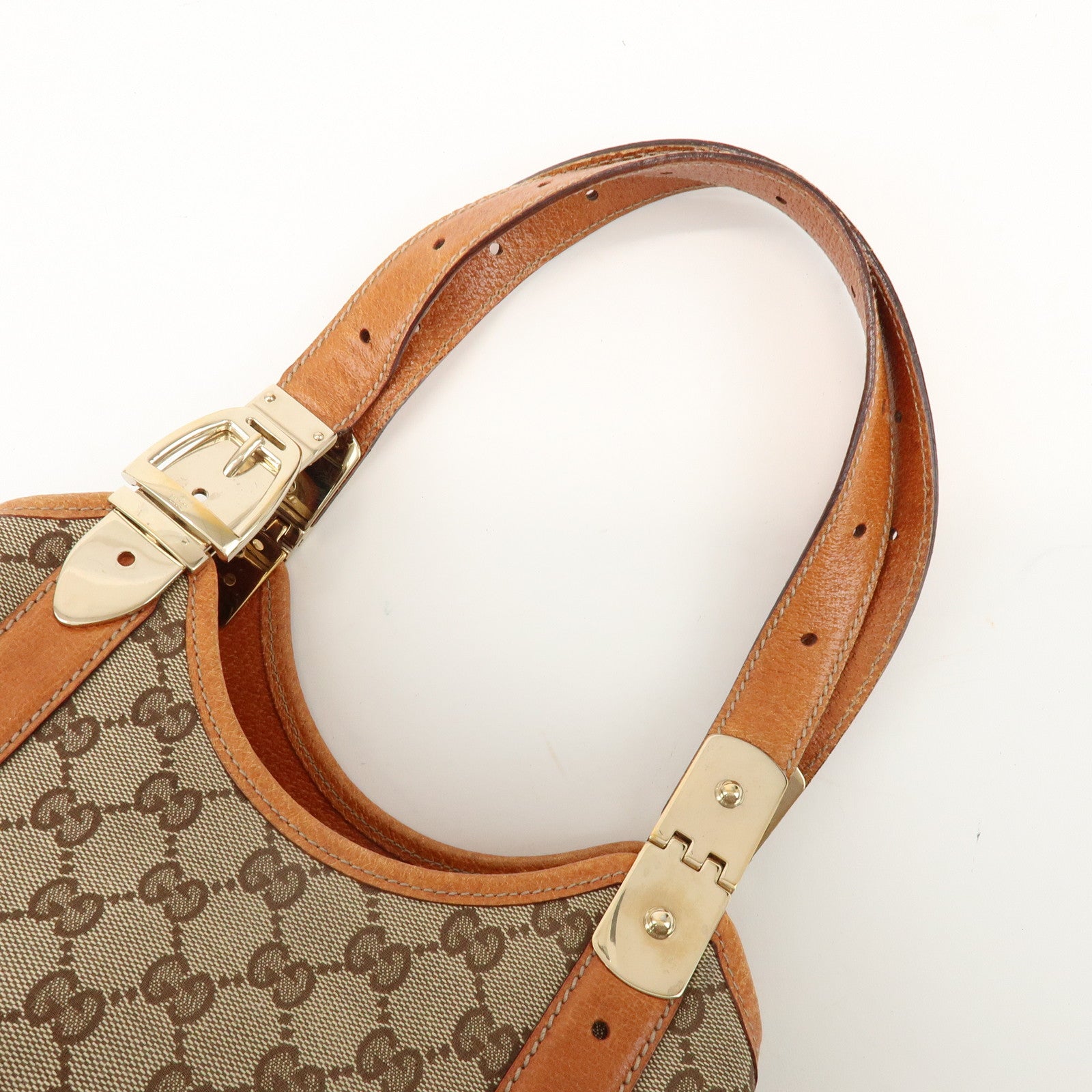 GUCCI GG Monogram Canvas Leather Shoulder Bag Brown 145761