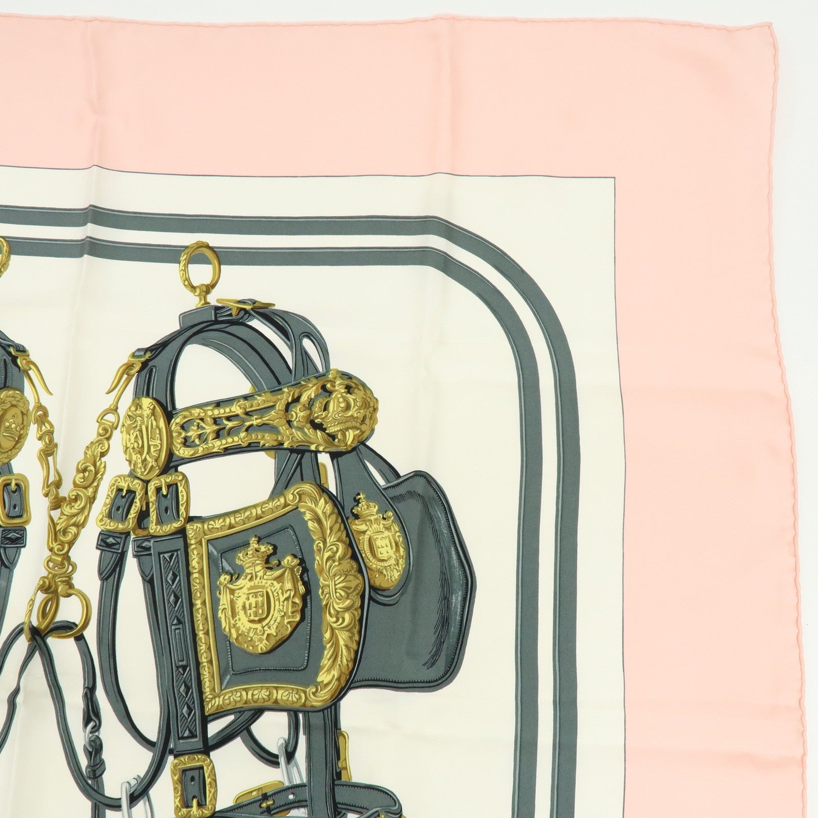 HERMES Carre 90 Silk 100% BRIDES DE GALA Scarf Light Pink White