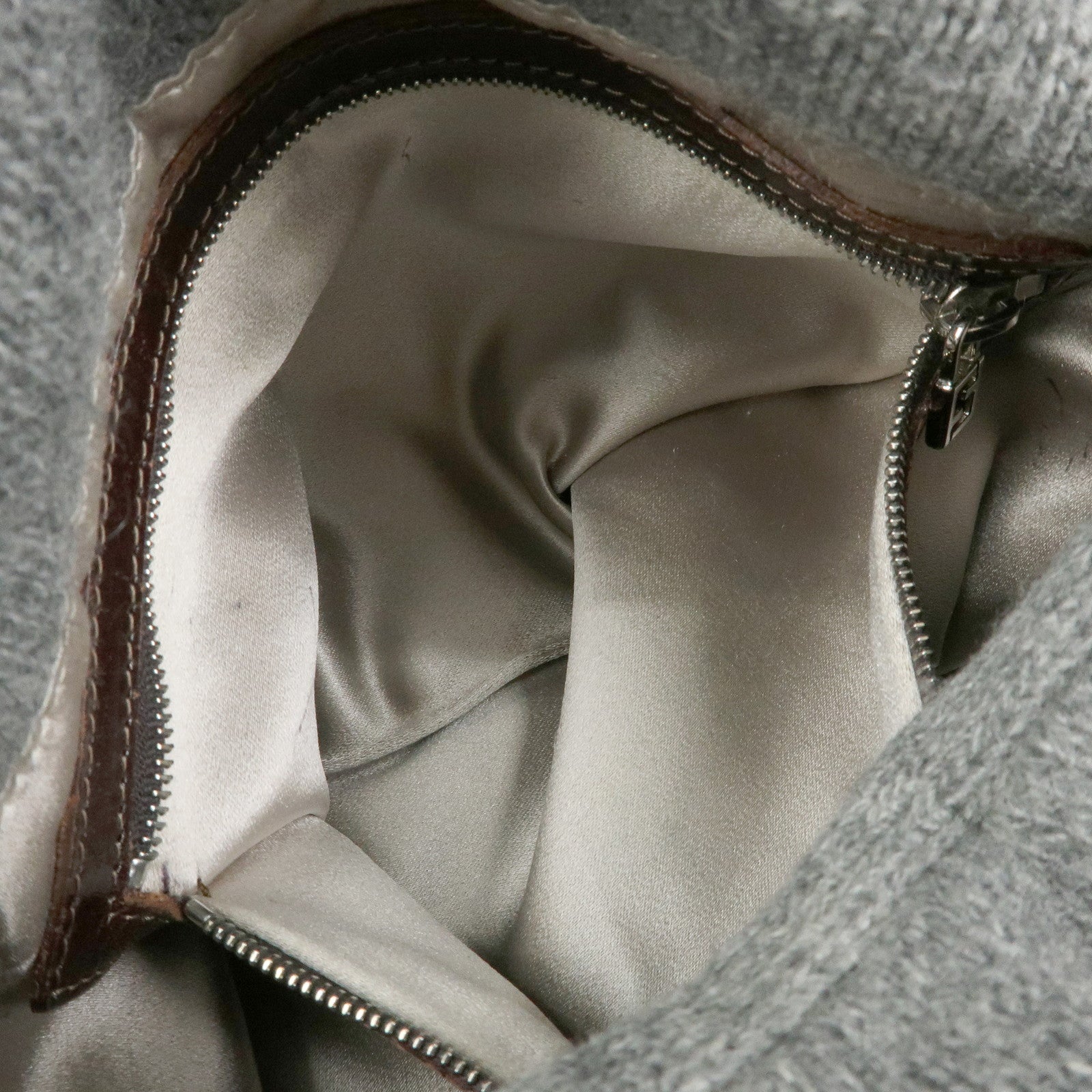 FENDI Mamma Baguette Wool Leather Shoulder Bag Grey Brown 26325