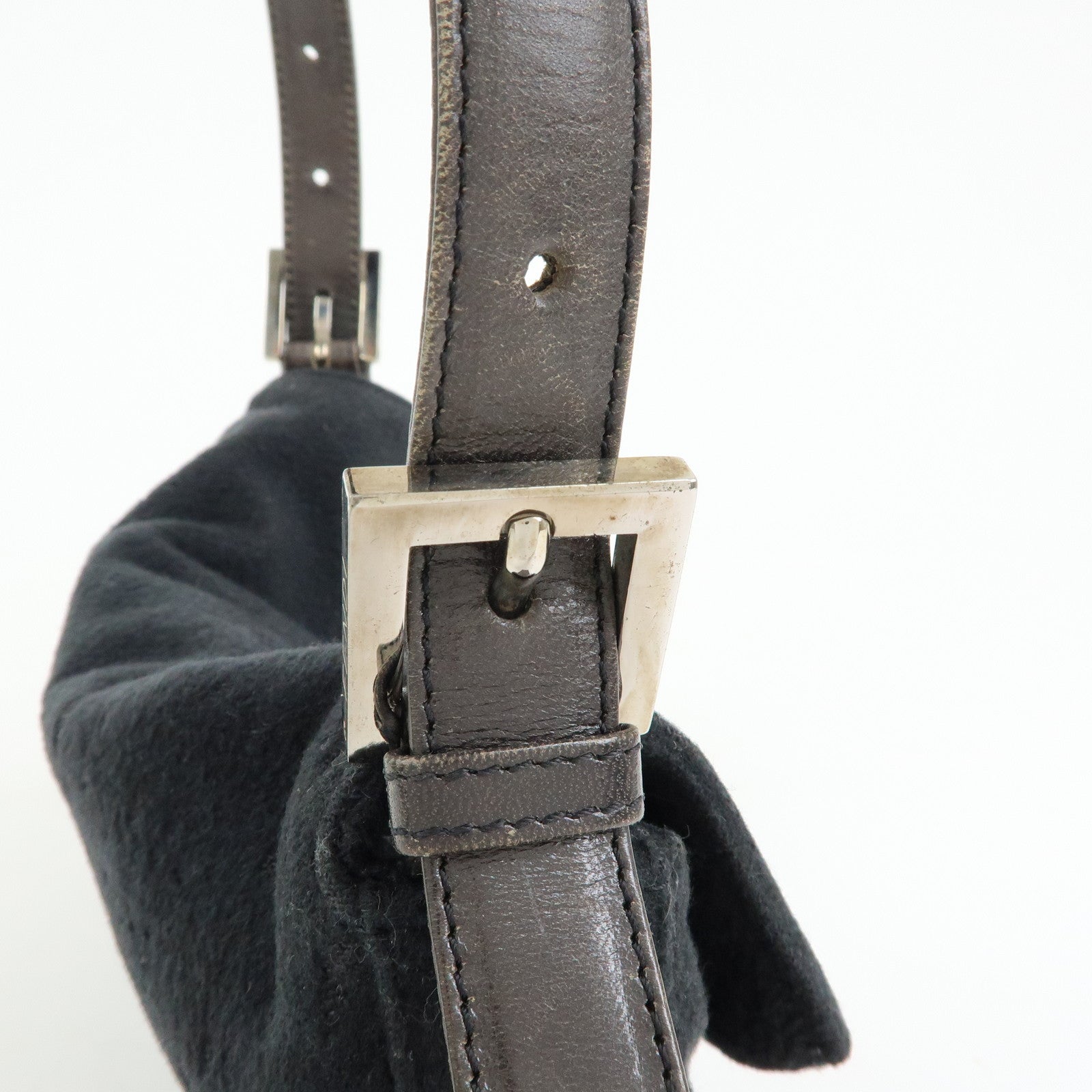 FENDI Mamma Baguette Wool Leather Shoulder Bag Hand Bag Black 26424