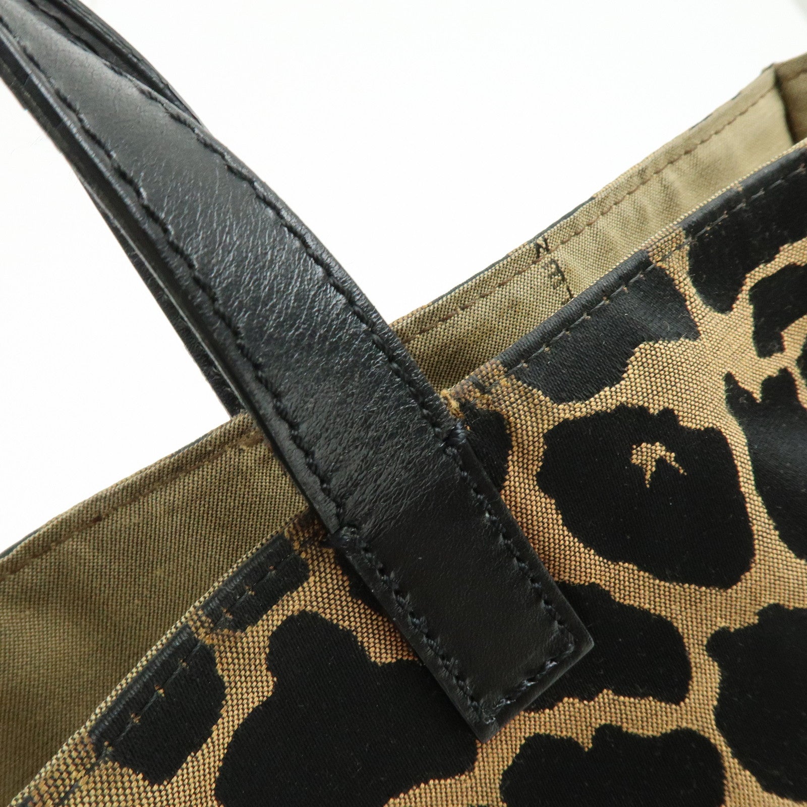FENDI Canvas Leather Tote Bag Hand Bag Leopard Brown Black 8BH173