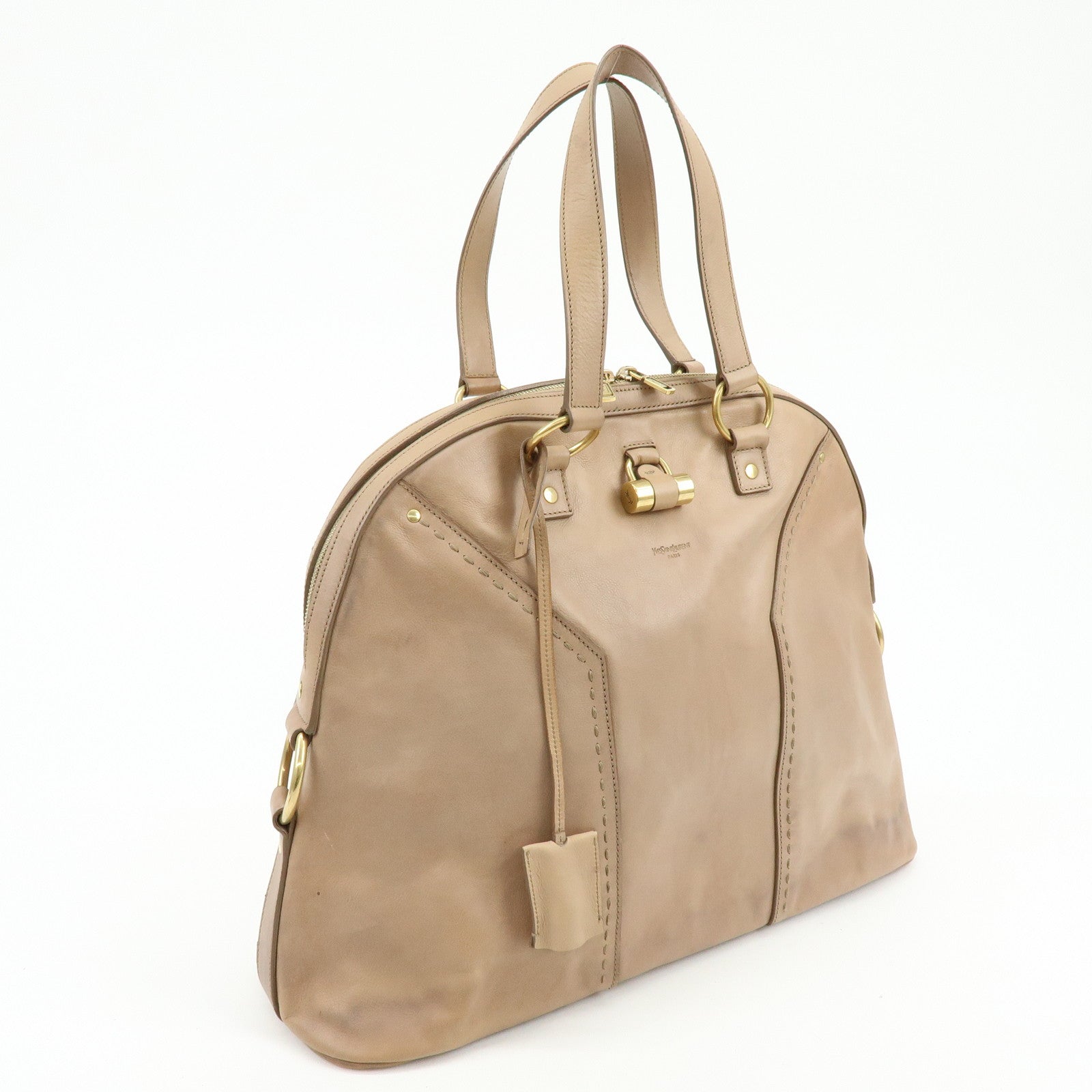 SAINT LAURENT PARIS Muse Leather Hand Bag Tote Bag Beige