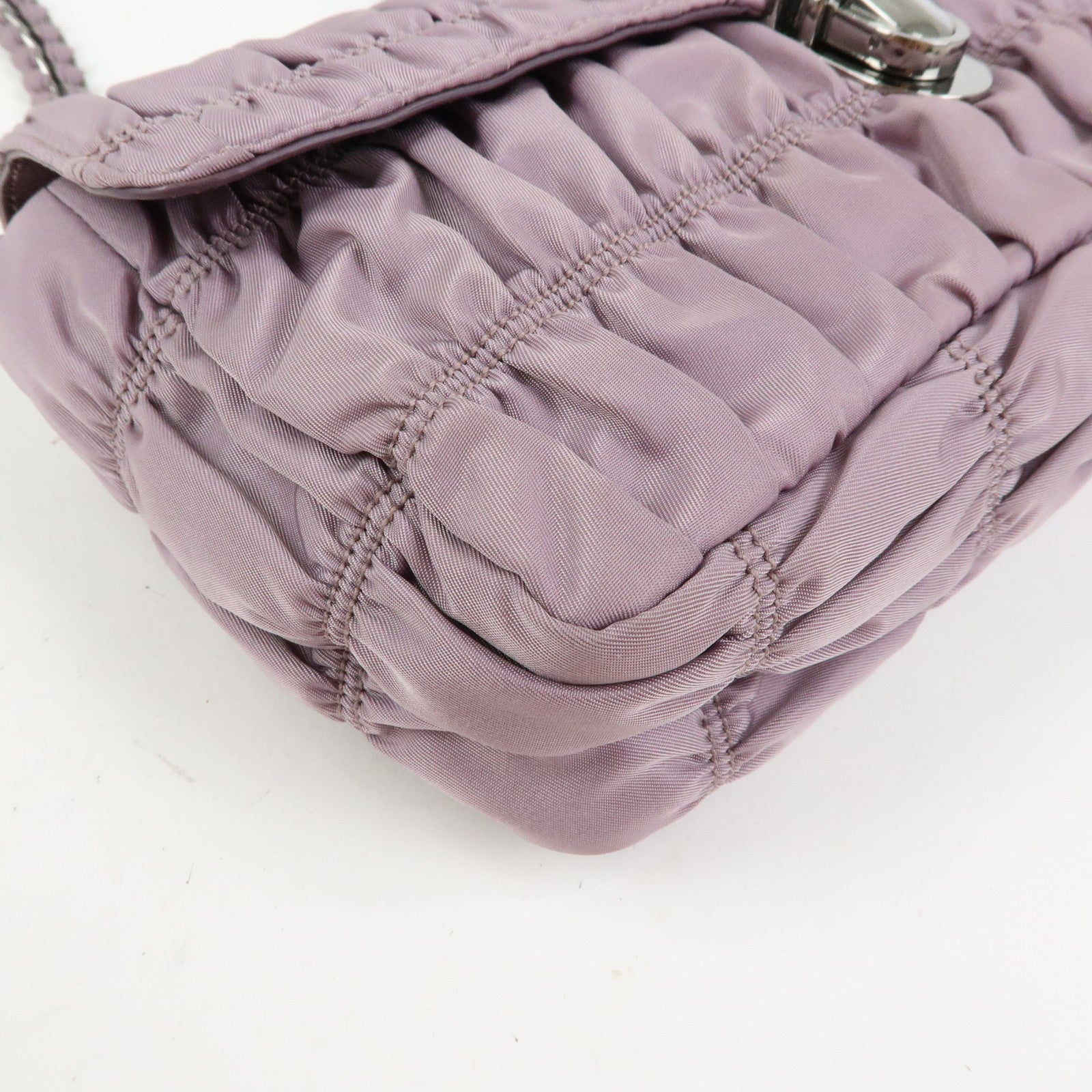 PRADA Tessuto Gaufre Nylon Leather Chain Shoulder Bag Light Purple