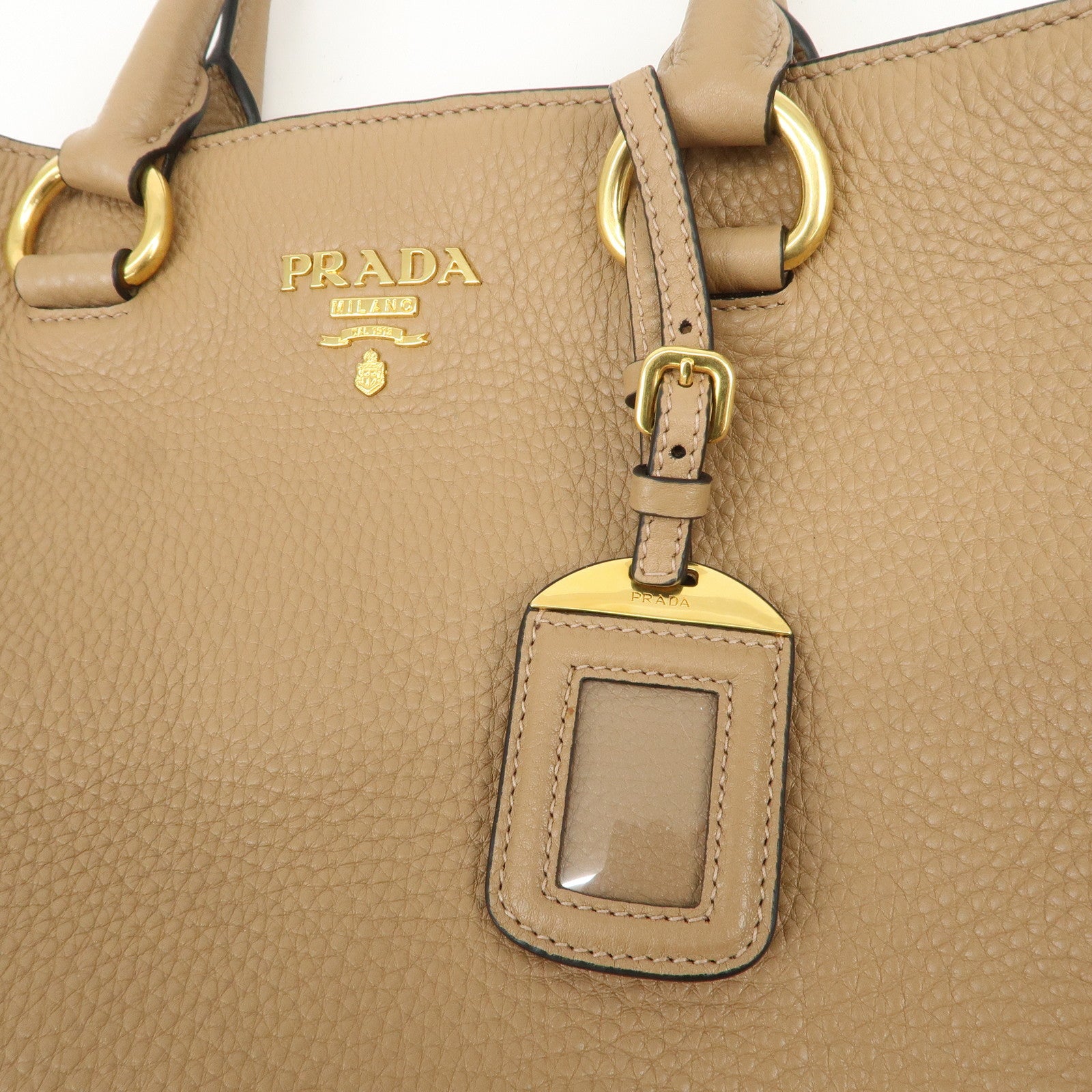 PRADA Logo Leather 2Way Bag Tote Bag Shoulder Bag Brown 1BG865