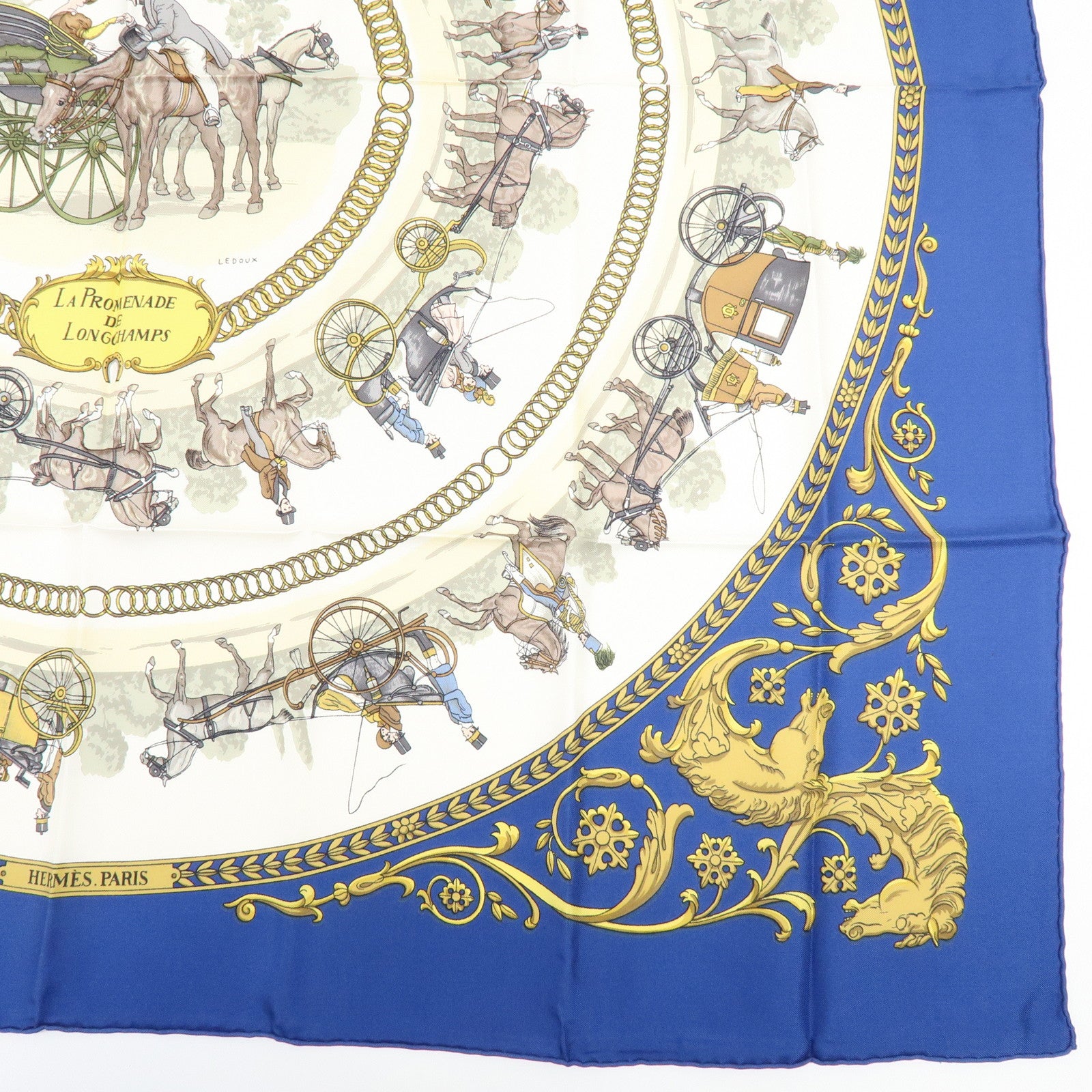 HERMES Carre 90 Silk 100% Scarf LA PROMENADE DE LONGCHAMPS