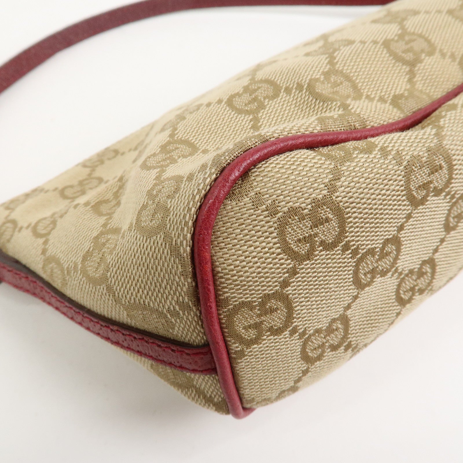 GUCCI Boat Bag GG Canvas Leather Shoulder Bag Beige Pink 07198