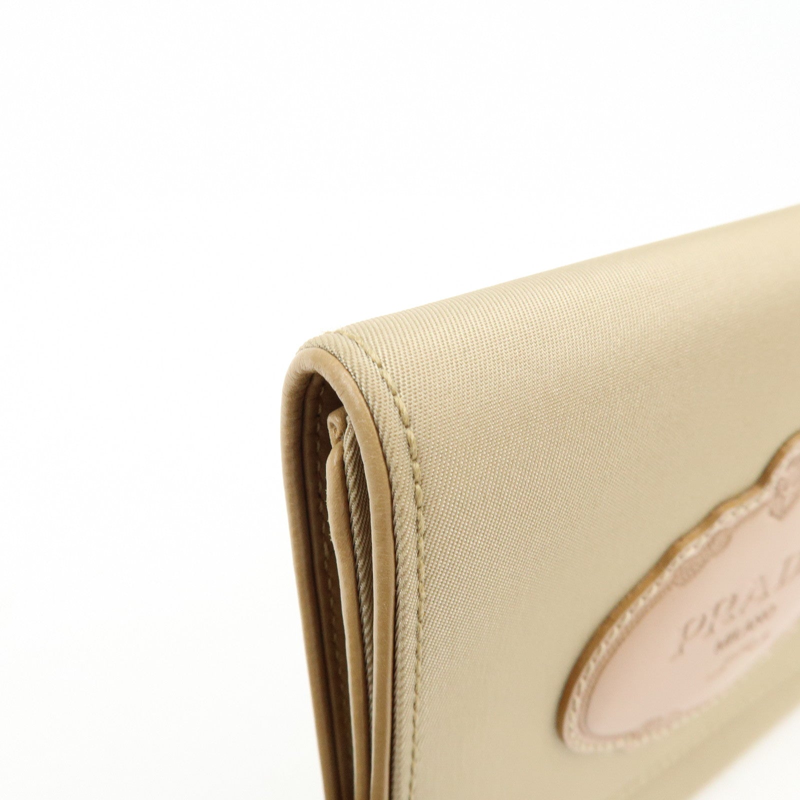 PRADA Logo Nylon Leather Compact Trifold Wallet Beige 1M0170