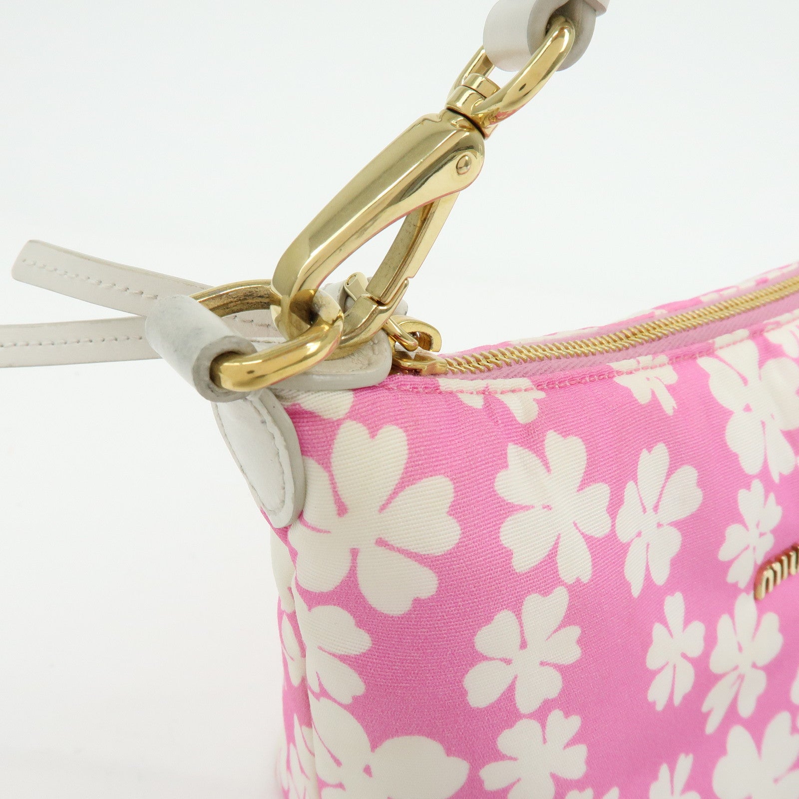 MIU MIU Spirit Canvas Leather Mini Hand Bag Pink White 5NE841